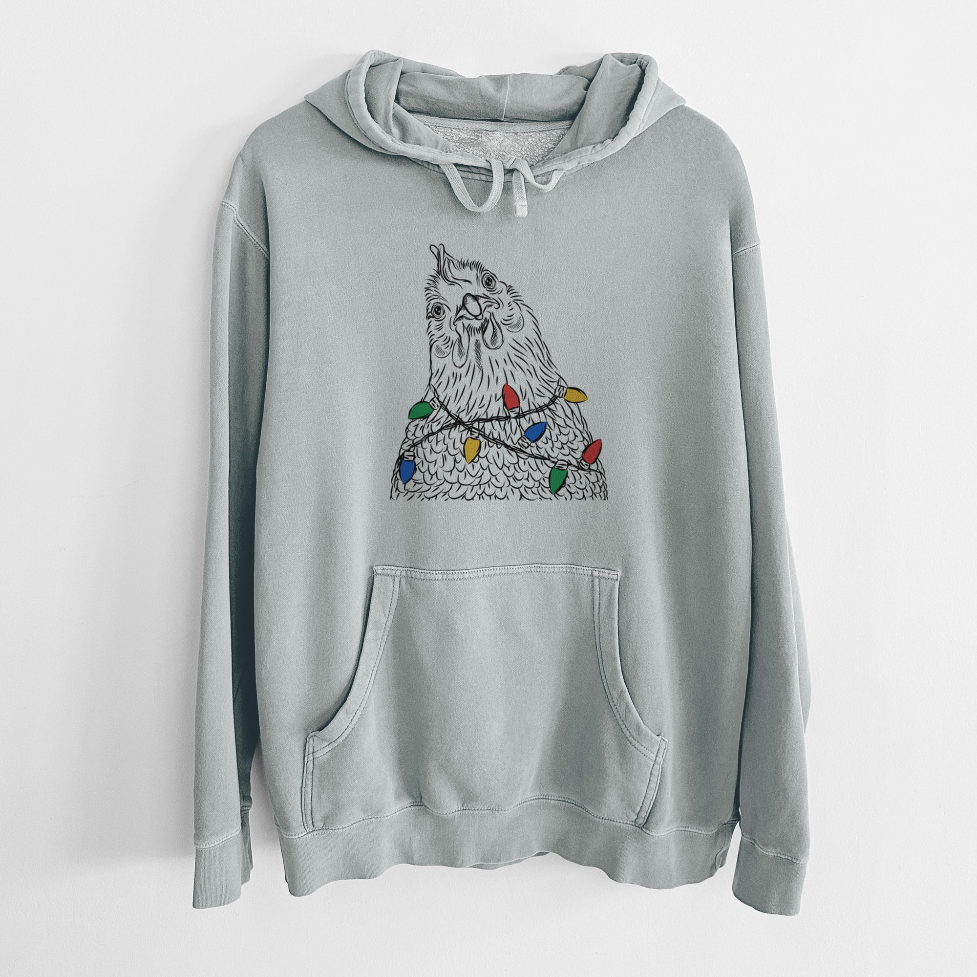 Christmas Lights Henrietta the Chicken - Unisex Pigment Dyed Hoodie