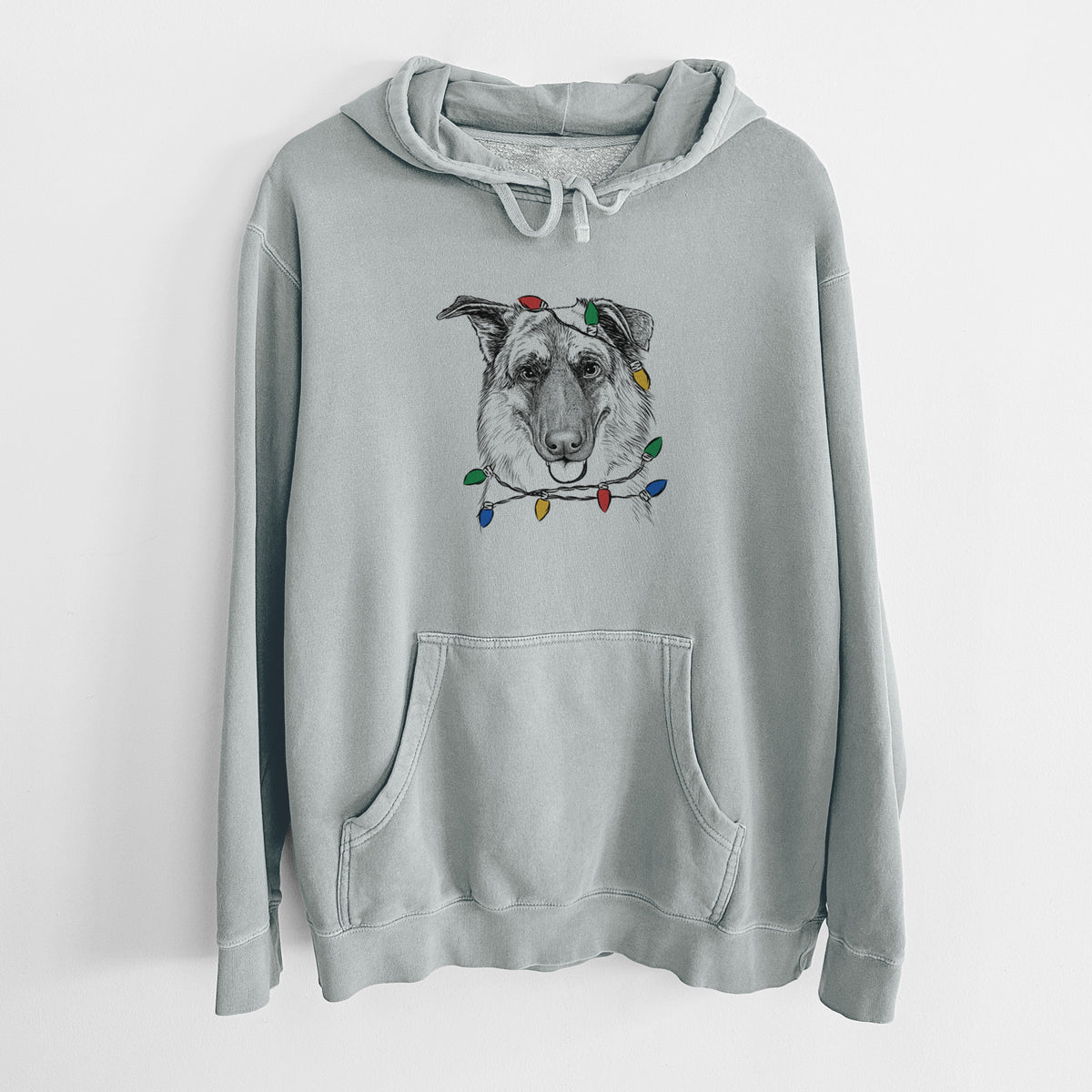 Christmas Lights Henry the German Shepherd - Unisex Pigment Dyed Hoodie