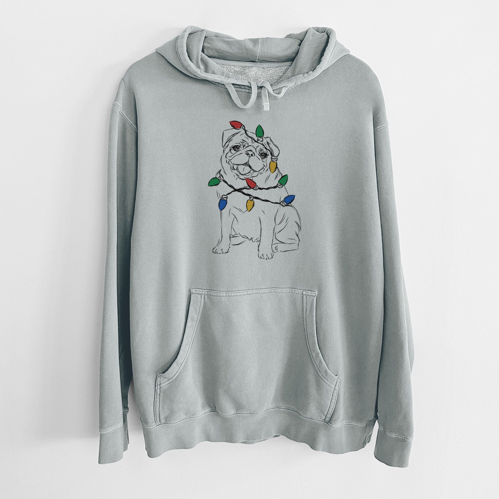 Christmas Lights Higgins the Pug - Unisex Pigment Dyed Hoodie