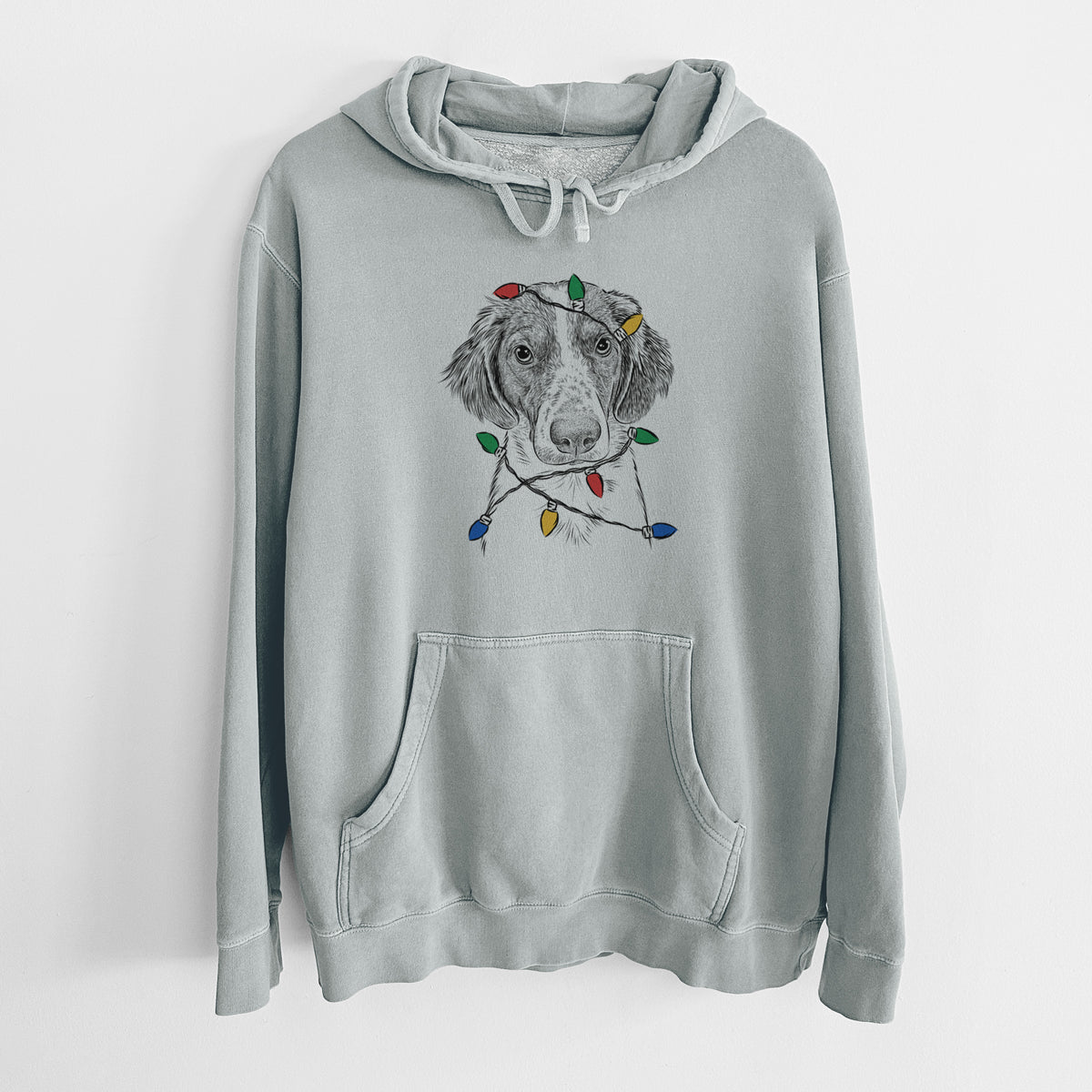 Christmas Lights Holly the Brittany Spaniel - Unisex Pigment Dyed Hoodie