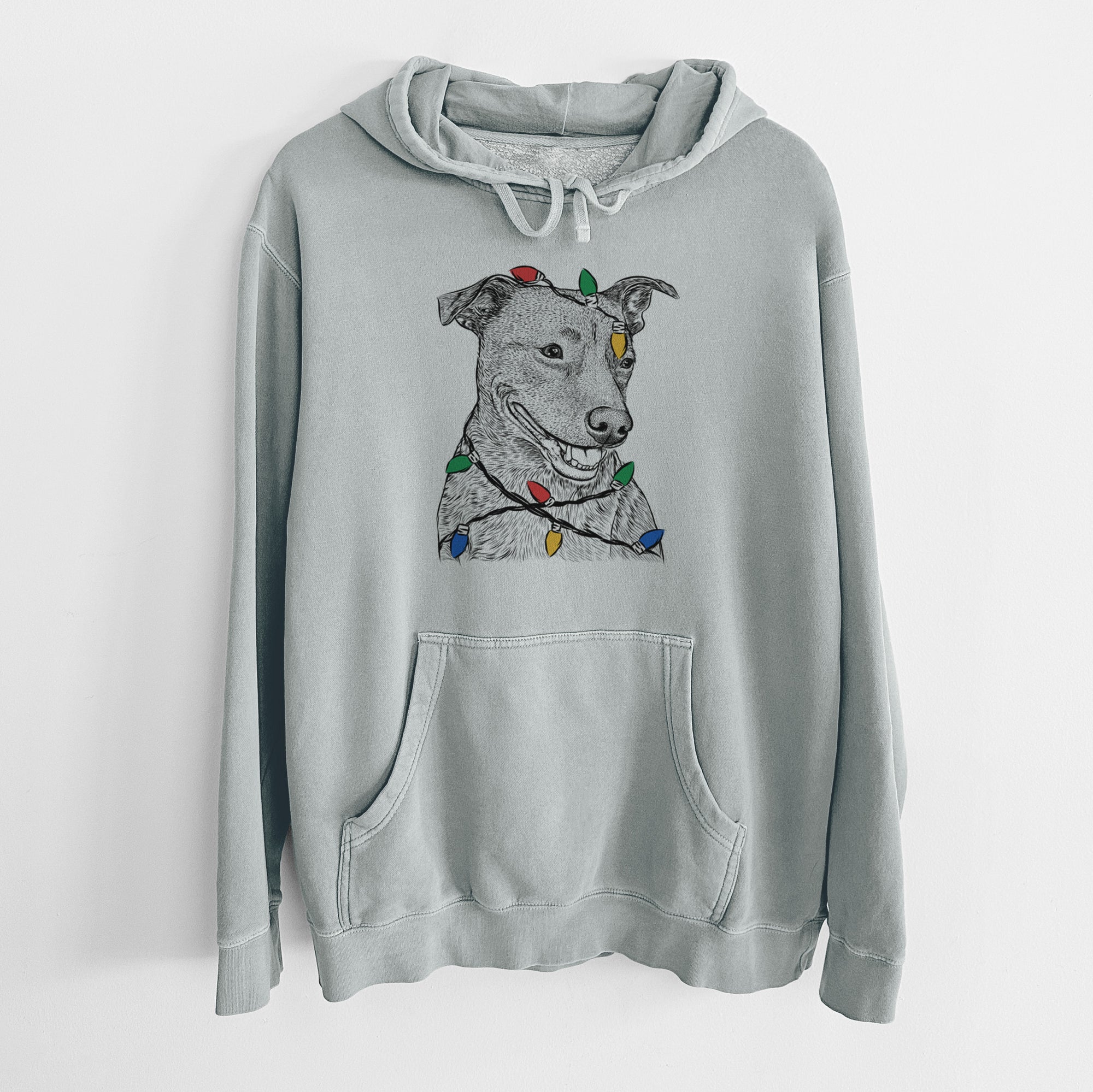 Christmas Lights Honey the Lab Pit Mix - Unisex Pigment Dyed Hoodie