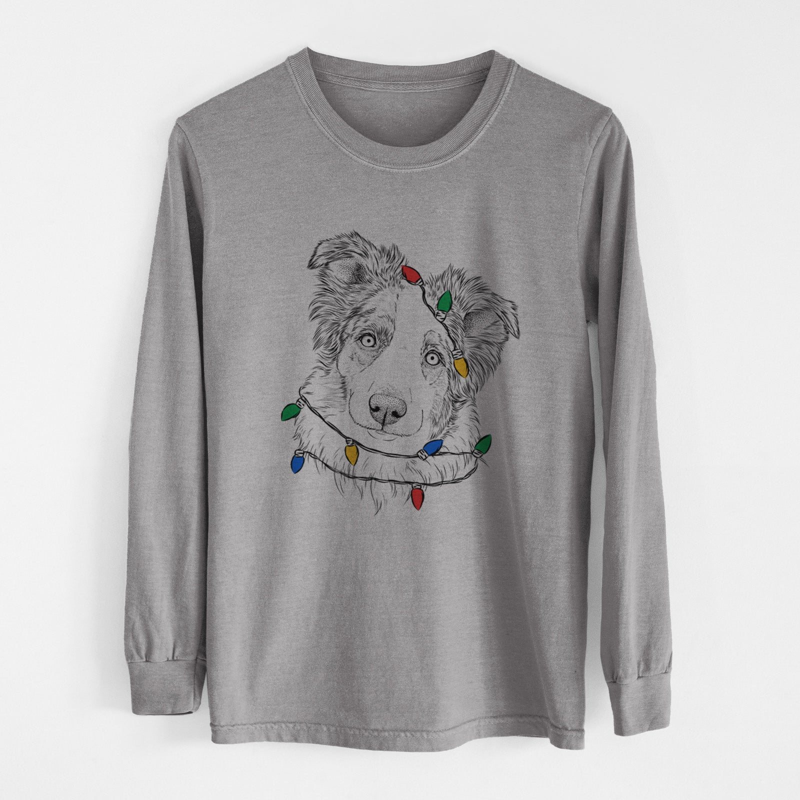 Christmas Lights HoneyBee the Miniature Australian Shepherd - Heavyweight 100% Cotton Long Sleeve