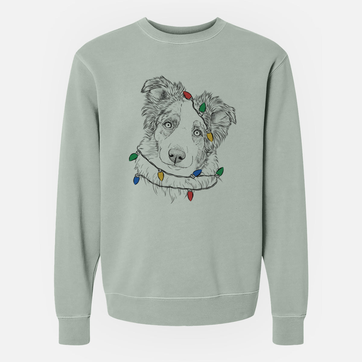 Christmas Lights HoneyBee the Miniature Australian Shepherd - Unisex Pigment Dyed Crew Sweatshirt