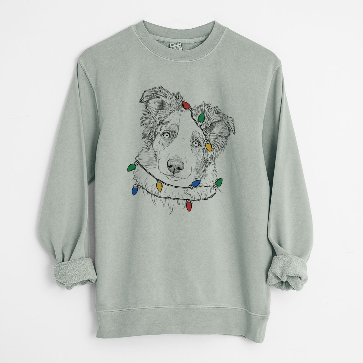 Christmas Lights HoneyBee the Miniature Australian Shepherd - Unisex Pigment Dyed Crew Sweatshirt