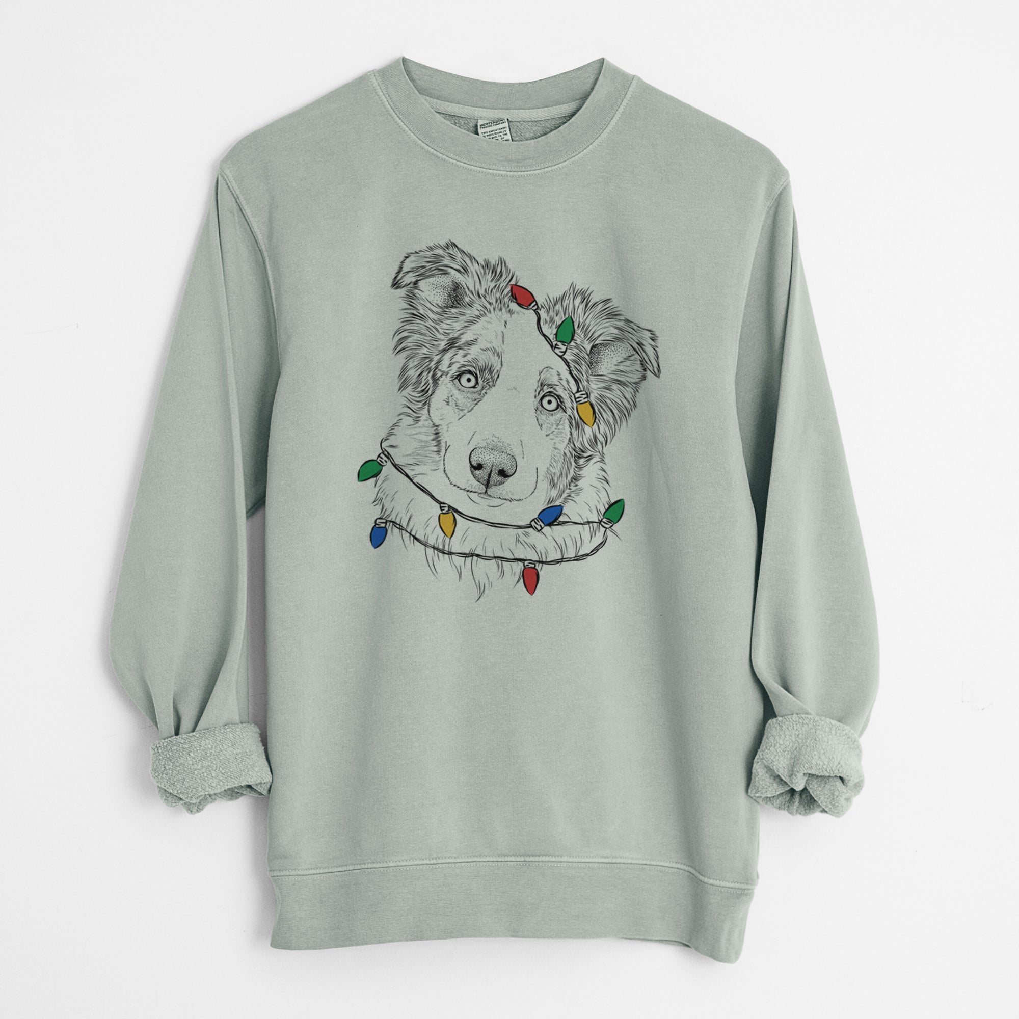 Christmas Lights HoneyBee the Miniature Australian Shepherd - Unisex Pigment Dyed Crew Sweatshirt