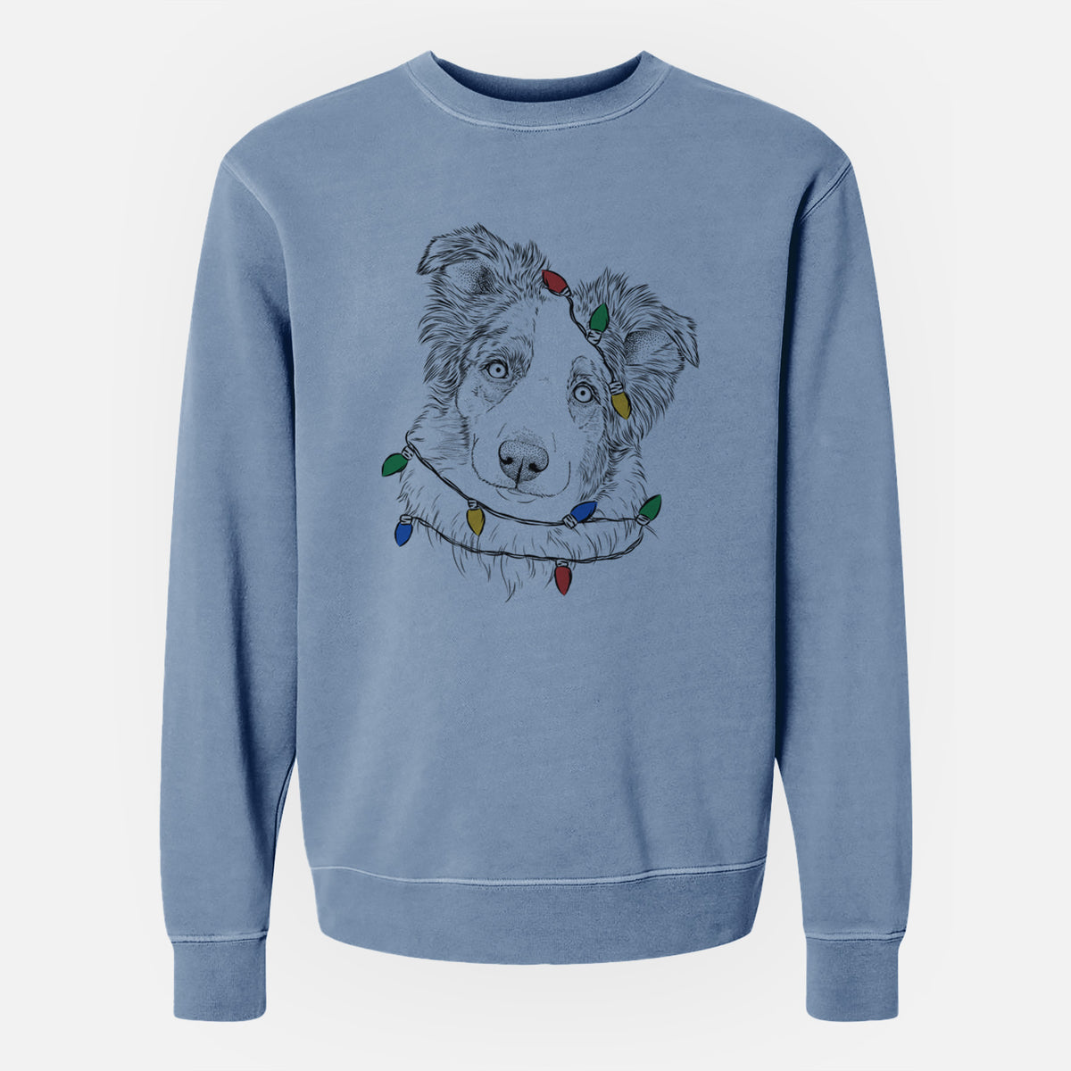 Christmas Lights HoneyBee the Miniature Australian Shepherd - Unisex Pigment Dyed Crew Sweatshirt