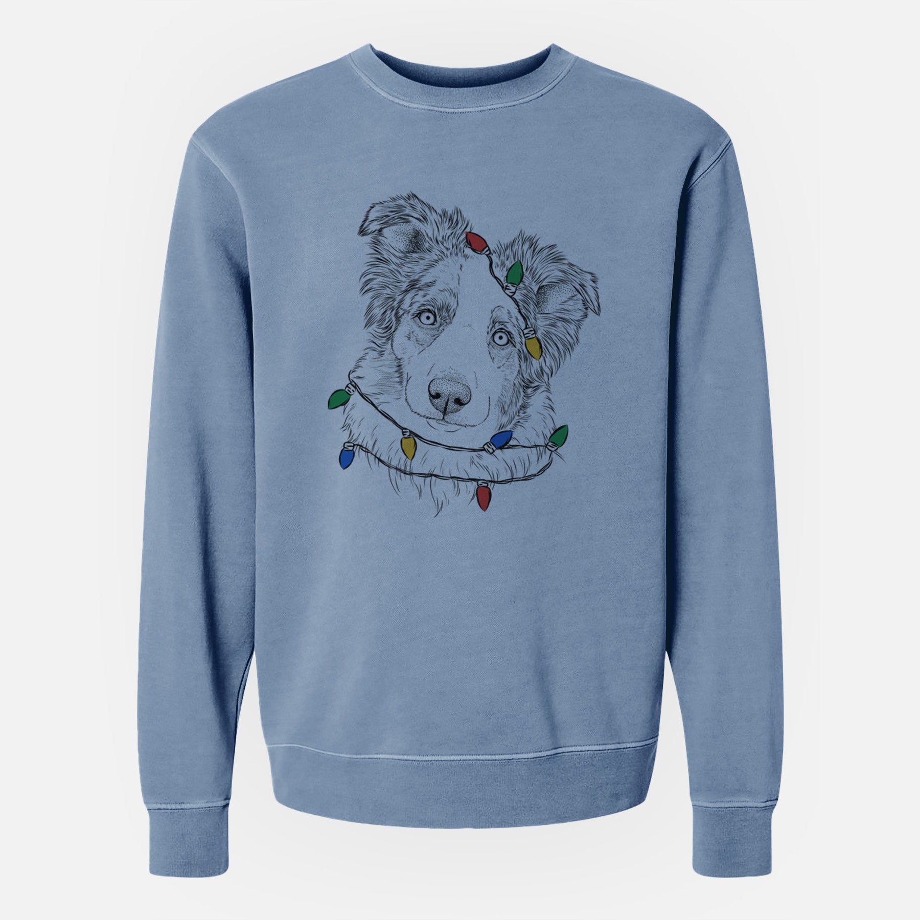 Christmas Lights HoneyBee the Miniature Australian Shepherd - Unisex Pigment Dyed Crew Sweatshirt