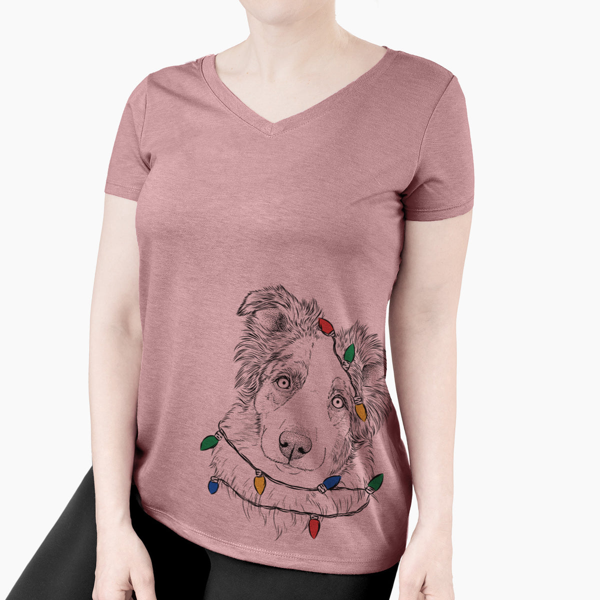 Christmas Lights HoneyBee the Miniature Australian Shepherd - Women's Perfect V-neck Shirt