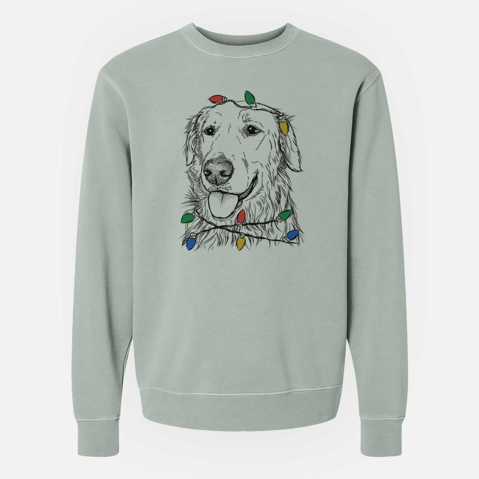 Christmas Lights Hopper the Golden Retriever - Unisex Pigment Dyed Crew Sweatshirt