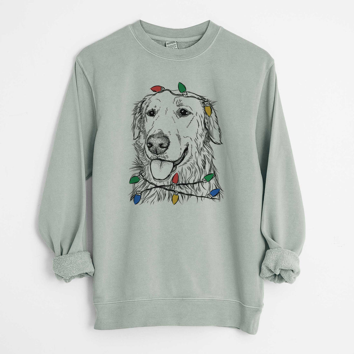 Christmas Lights Hopper the Golden Retriever - Unisex Pigment Dyed Crew Sweatshirt