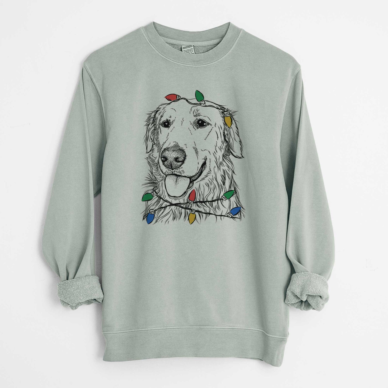 Christmas Lights Hopper the Golden Retriever - Unisex Pigment Dyed Crew Sweatshirt
