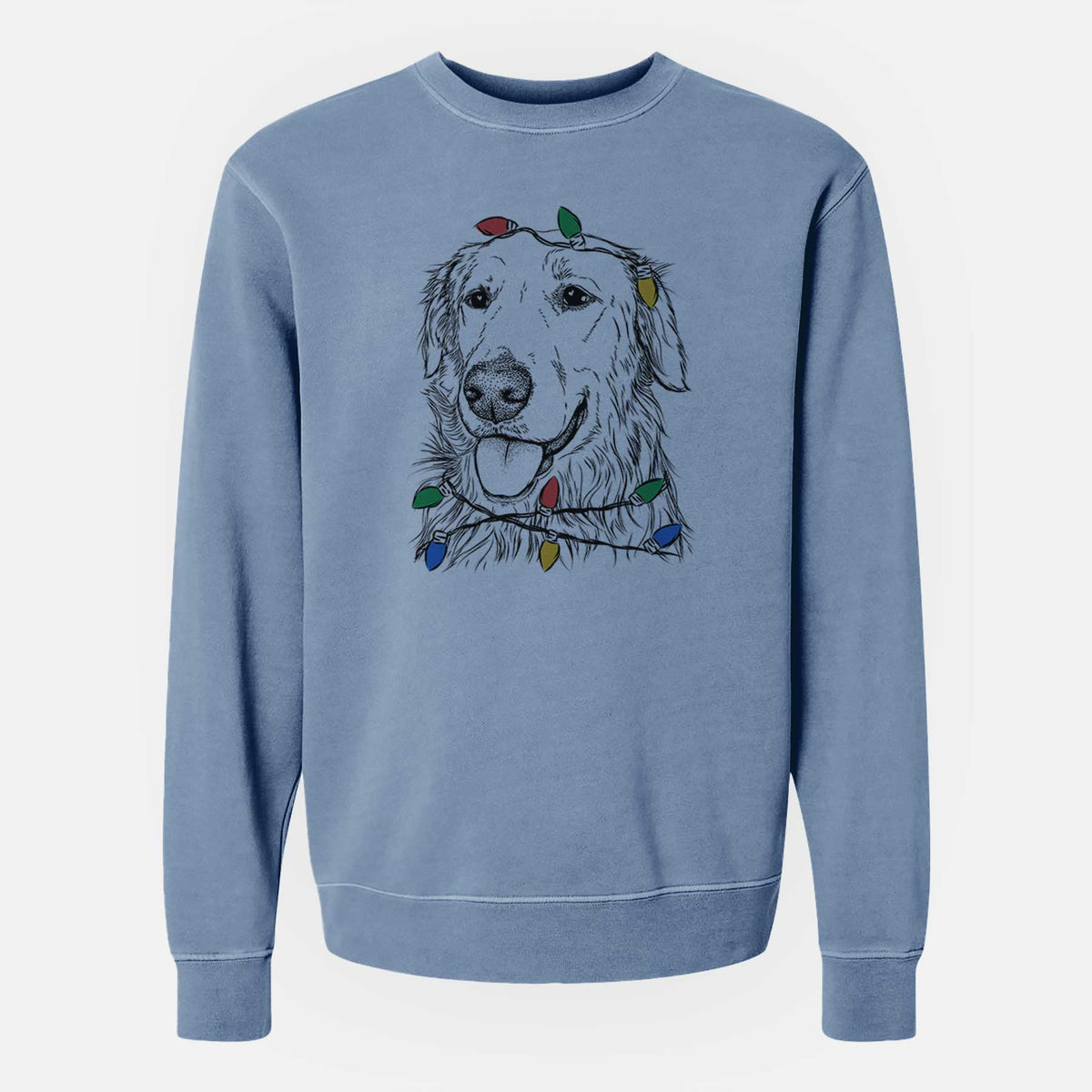 Christmas Lights Hopper the Golden Retriever - Unisex Pigment Dyed Crew Sweatshirt