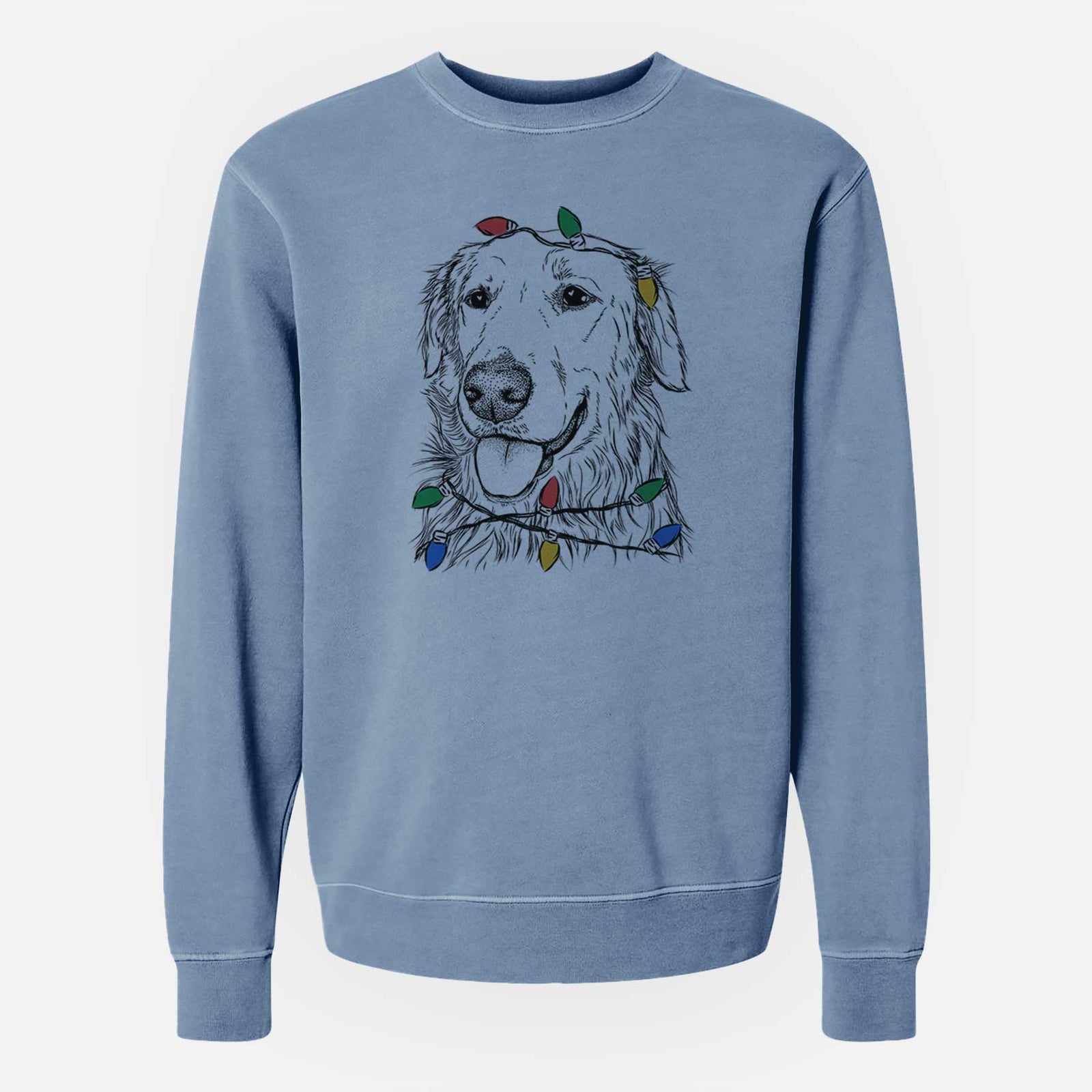 Christmas Lights Hopper the Golden Retriever - Unisex Pigment Dyed Crew Sweatshirt