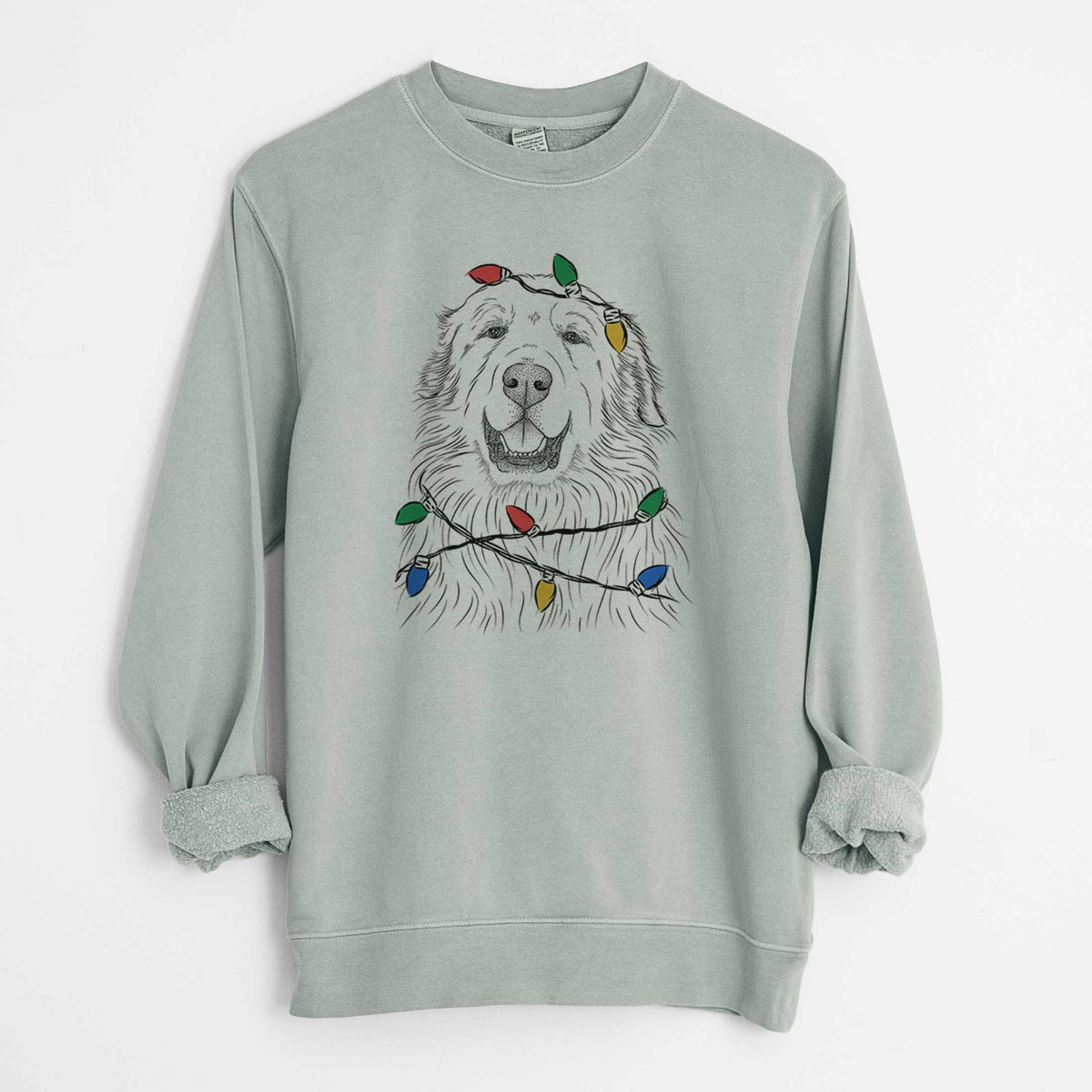 Christmas Lights Horton the Great Pyrenees - Unisex Pigment Dyed Crew Sweatshirt