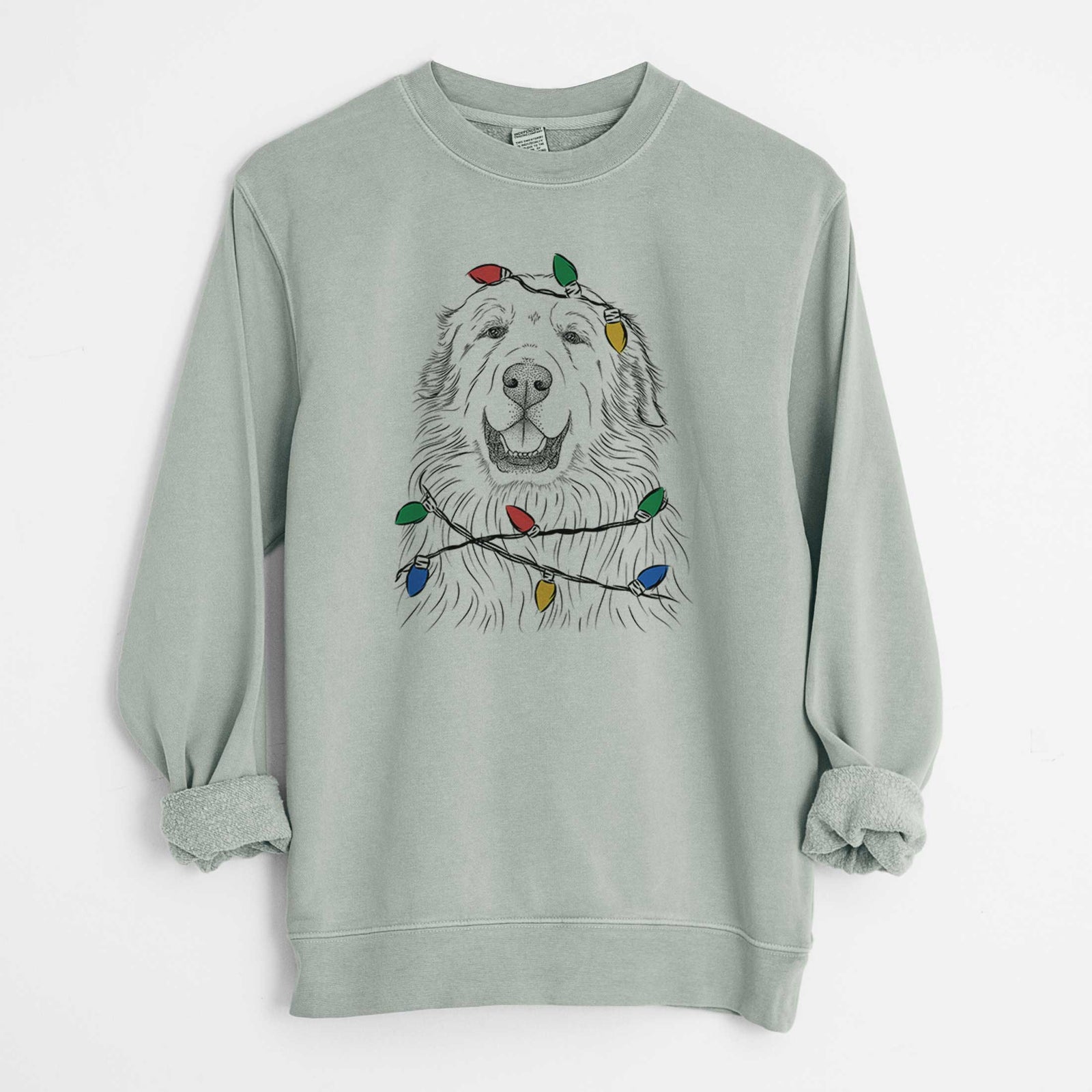 Christmas Lights Horton the Great Pyrenees - Unisex Pigment Dyed Crew Sweatshirt