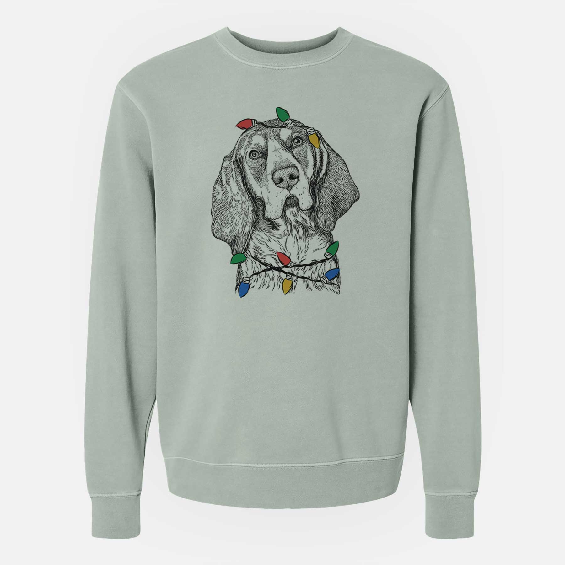 Christmas Lights Huck the Bluetick Coonhound - Unisex Pigment Dyed Crew Sweatshirt