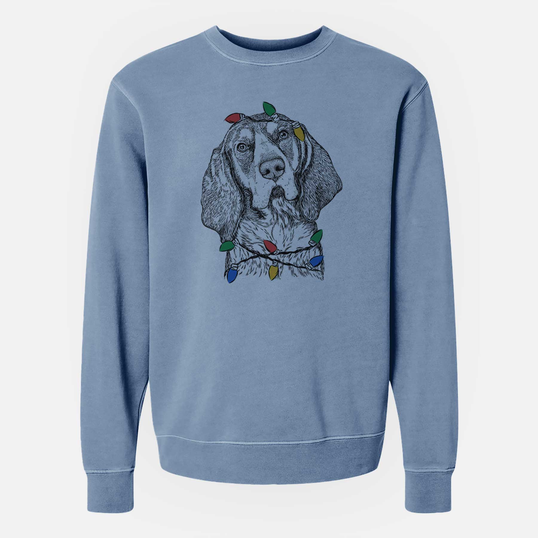 Christmas Lights Huck the Bluetick Coonhound - Unisex Pigment Dyed Crew Sweatshirt