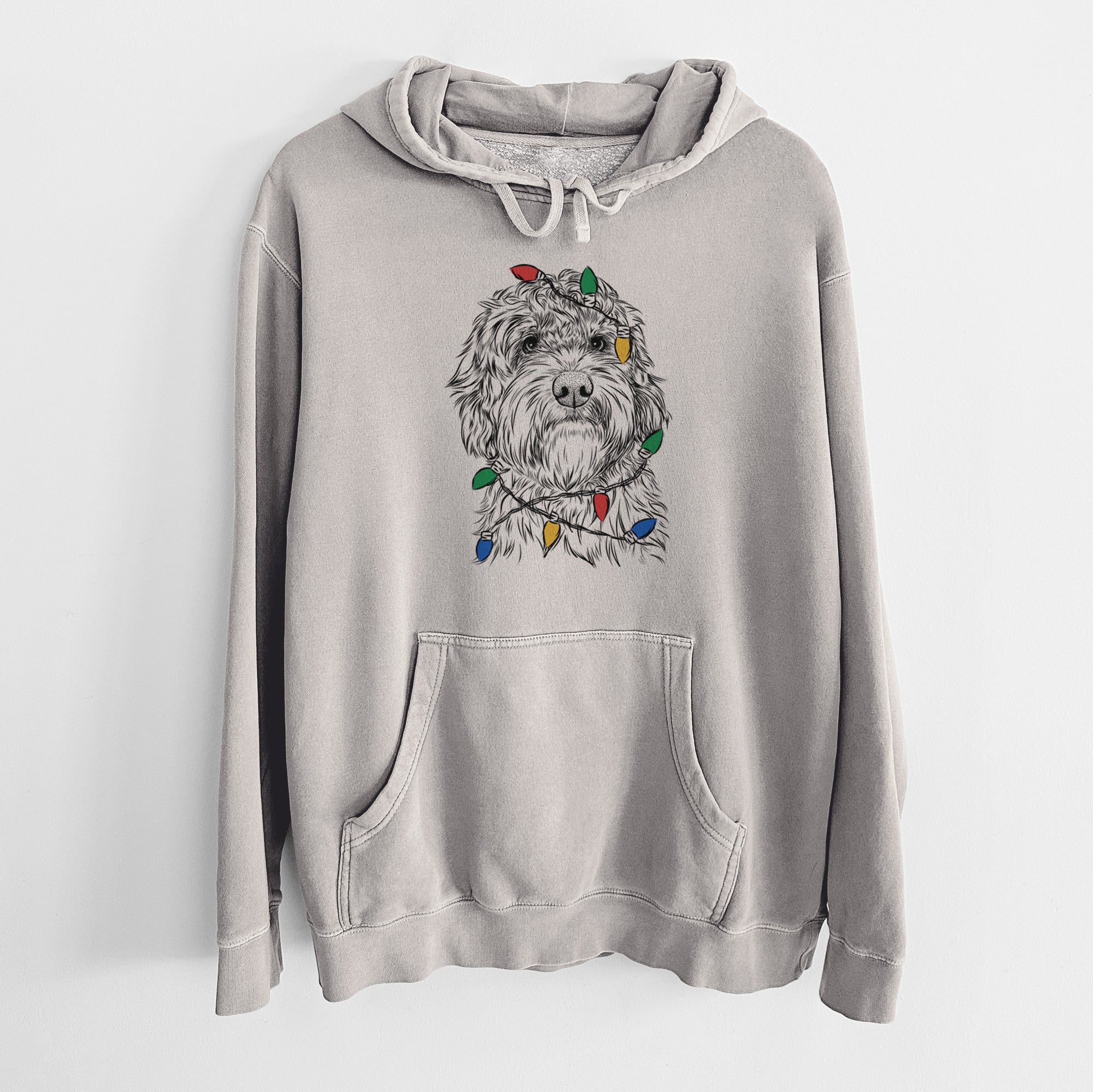 Christmas Lights Huckleberry the Australian Labradoodle - Unisex Pigment Dyed Hoodie