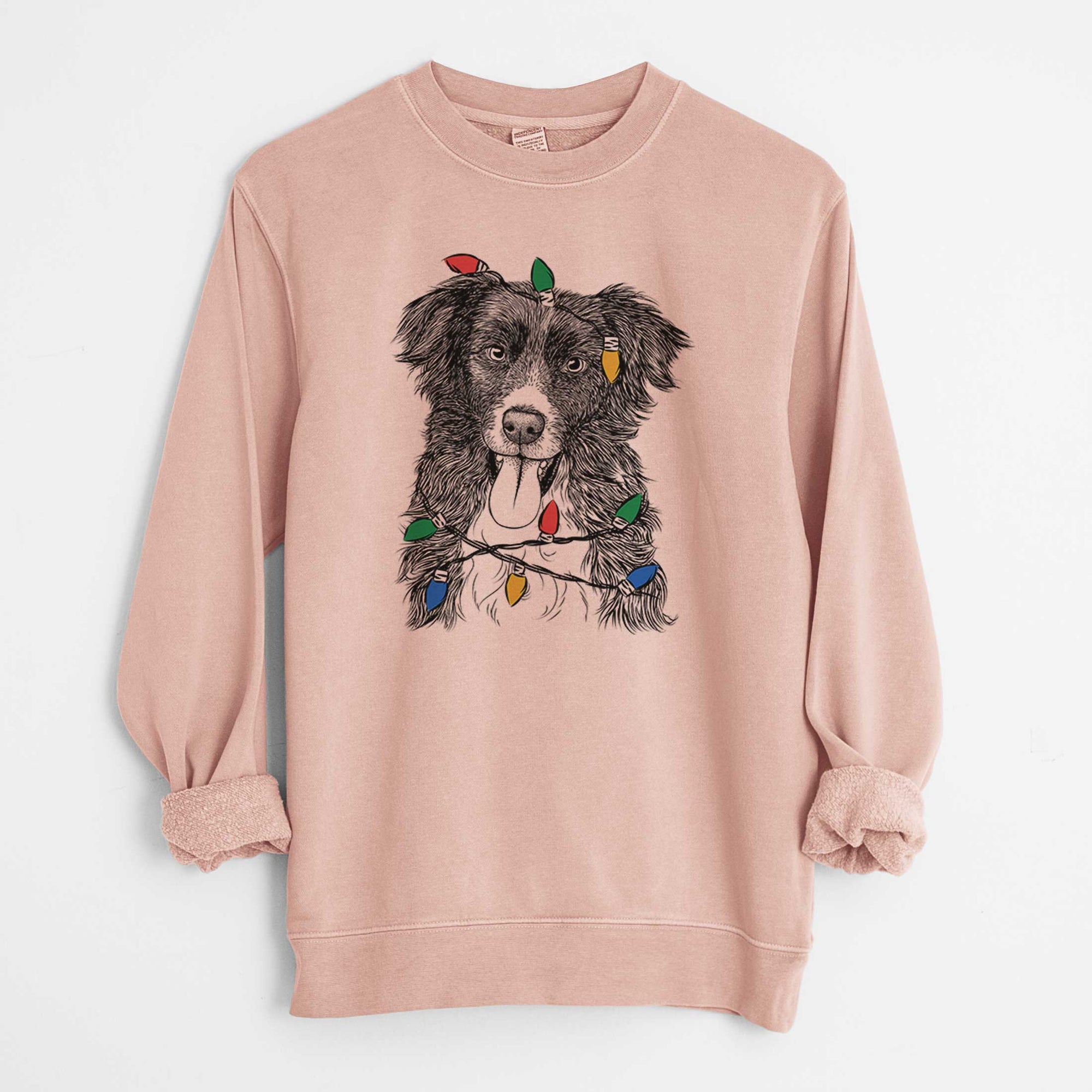 Christmas Lights Indi the Border Collie - Unisex Pigment Dyed Crew Sweatshirt