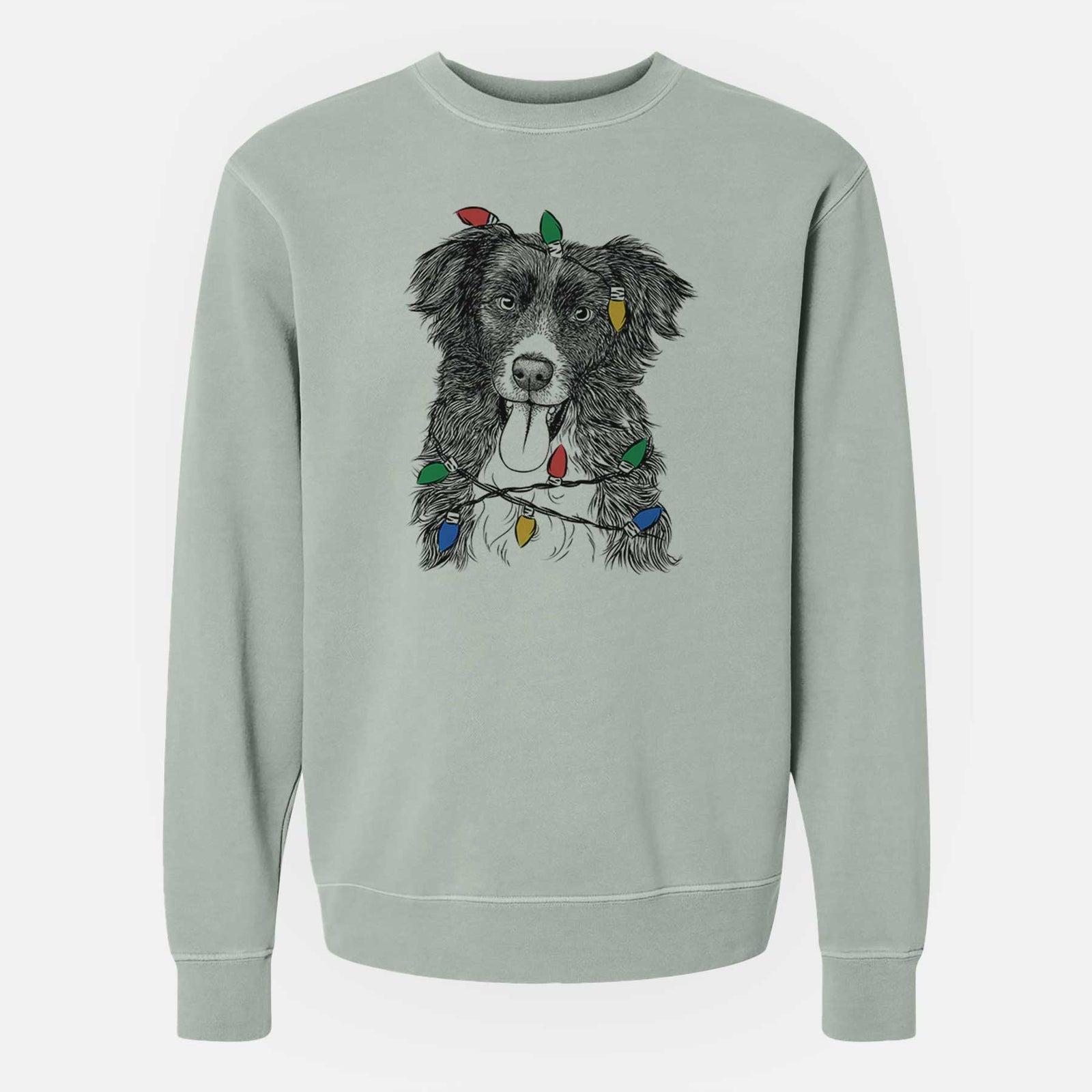 Christmas Lights Indi the Border Collie - Unisex Pigment Dyed Crew Sweatshirt