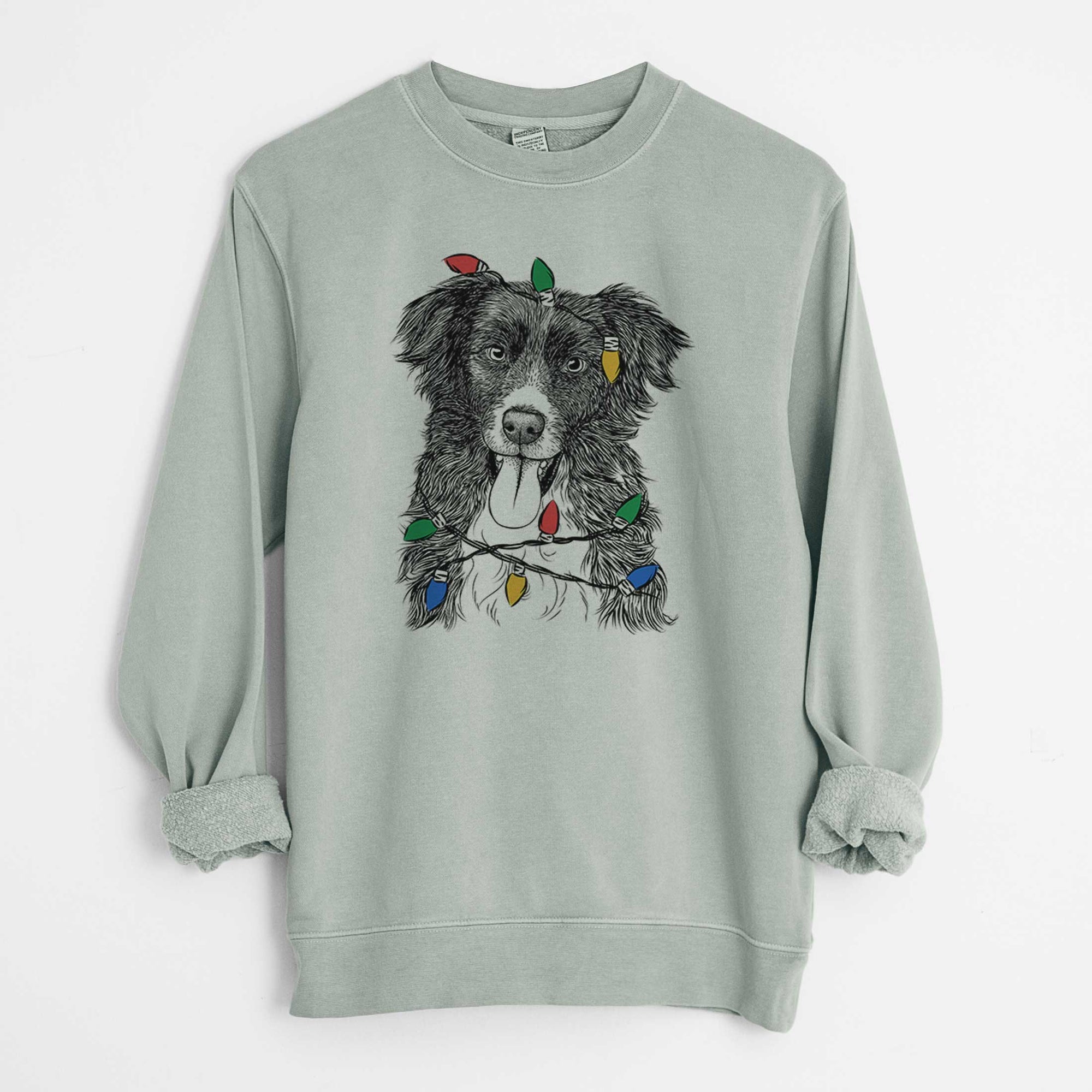 Christmas Lights Indi the Border Collie - Unisex Pigment Dyed Crew Sweatshirt