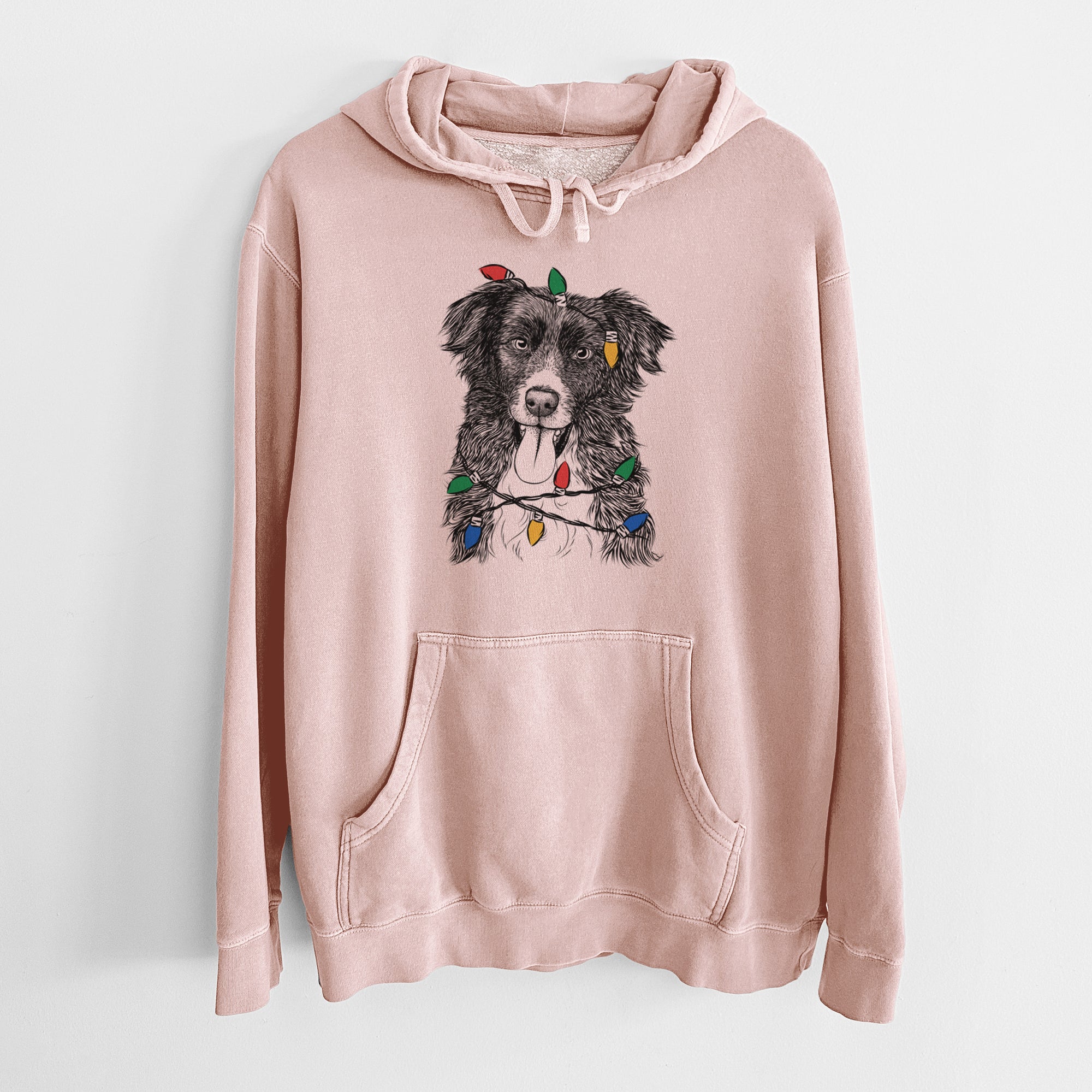 Christmas Lights Indi the Border Collie - Unisex Pigment Dyed Hoodie