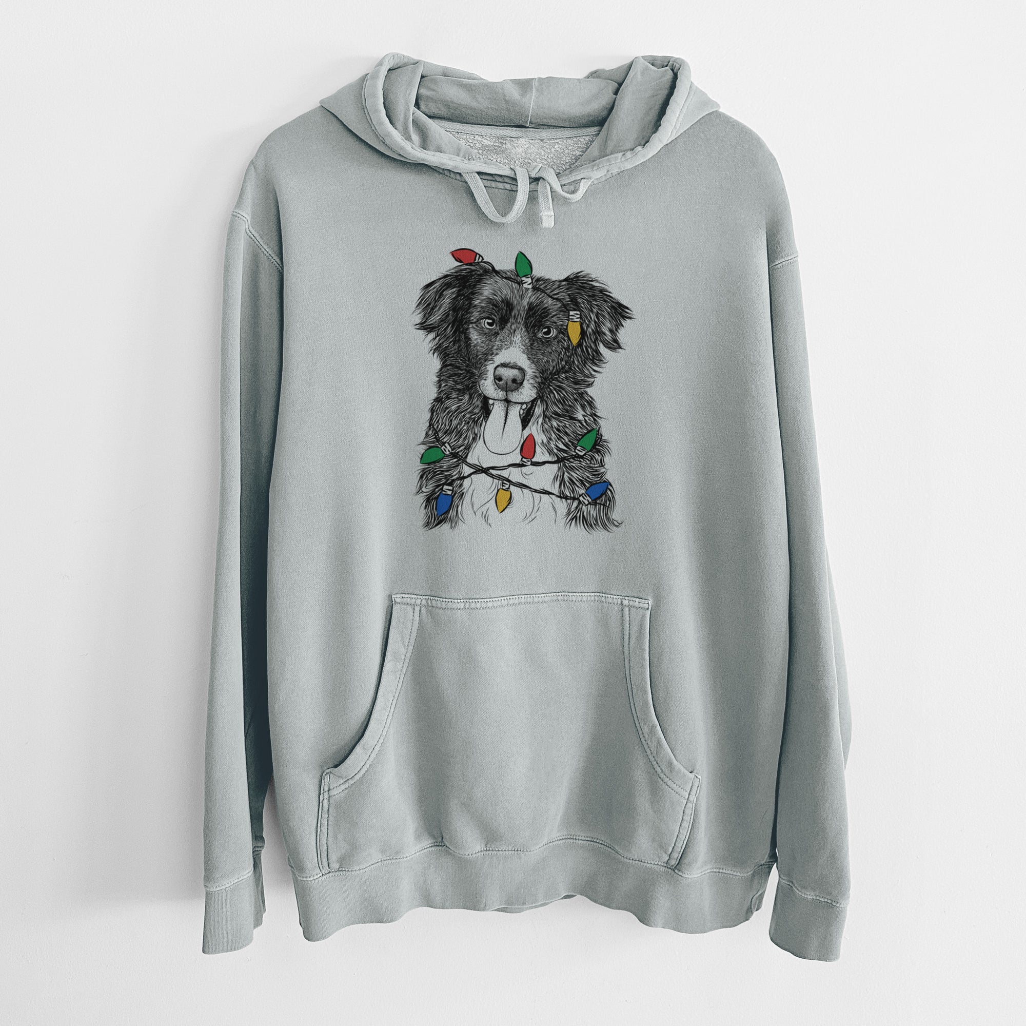 Christmas Lights Indi the Border Collie - Unisex Pigment Dyed Hoodie