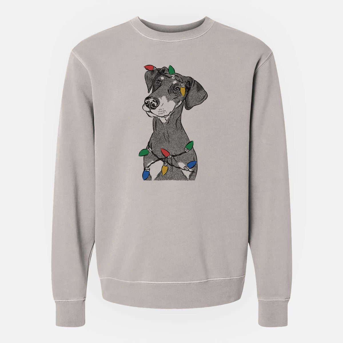Christmas Lights Iroh the Doberman Pinscher - Unisex Pigment Dyed Crew Sweatshirt