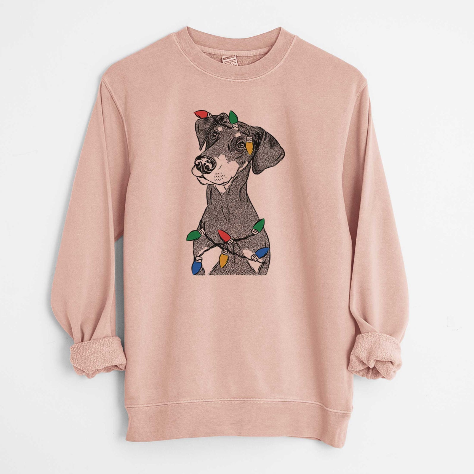 Christmas Lights Iroh the Doberman Pinscher - Unisex Pigment Dyed Crew Sweatshirt