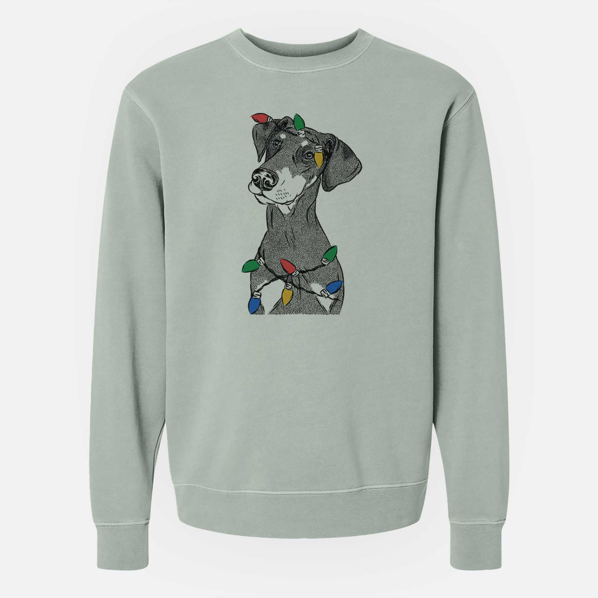Christmas Lights Iroh the Doberman Pinscher - Unisex Pigment Dyed Crew Sweatshirt
