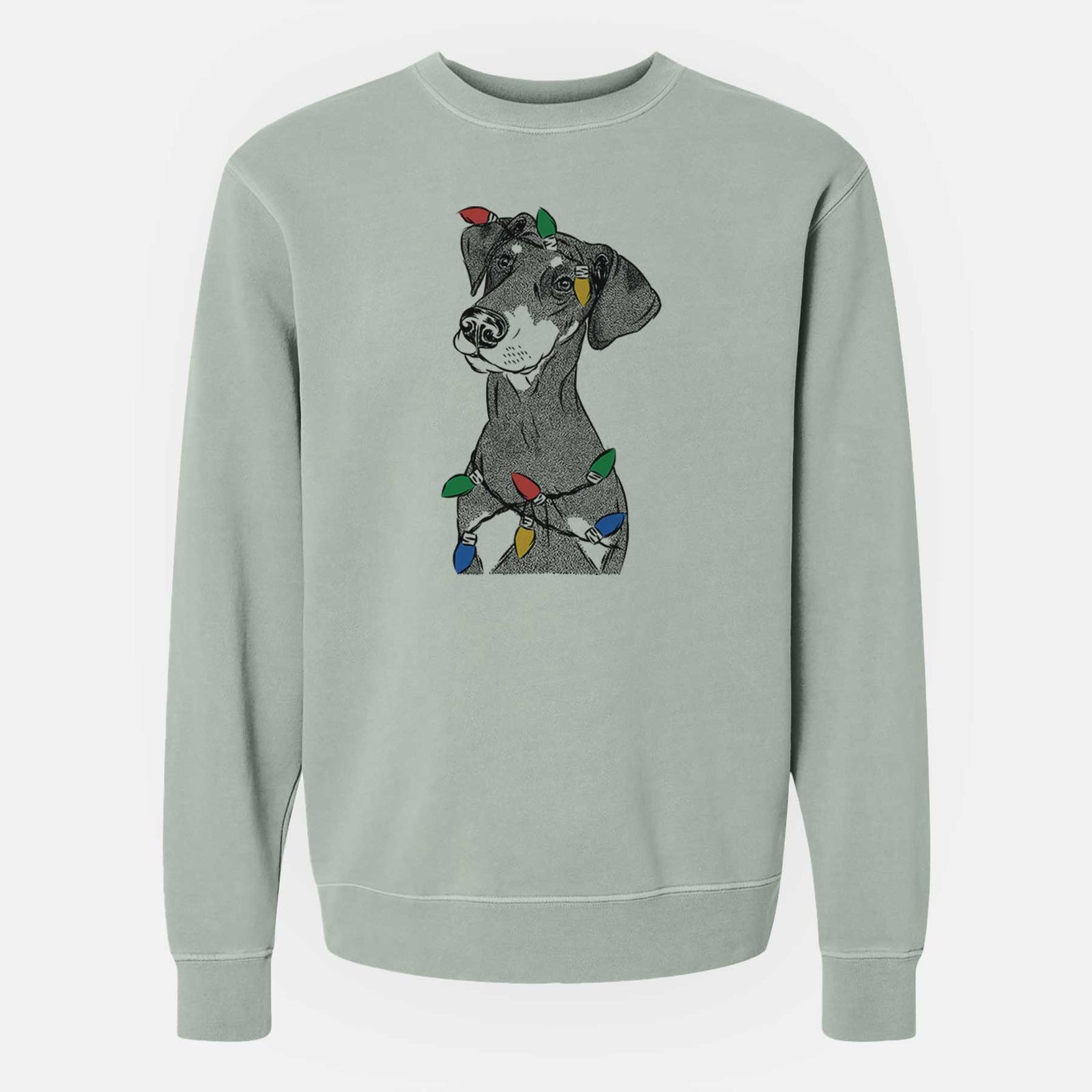 Christmas Lights Iroh the Doberman Pinscher - Unisex Pigment Dyed Crew Sweatshirt