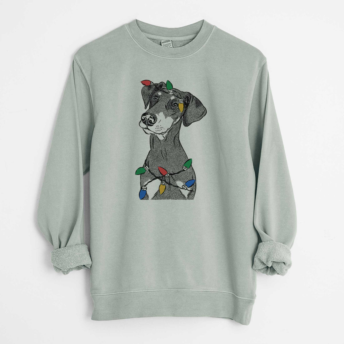 Christmas Lights Iroh the Doberman Pinscher - Unisex Pigment Dyed Crew Sweatshirt