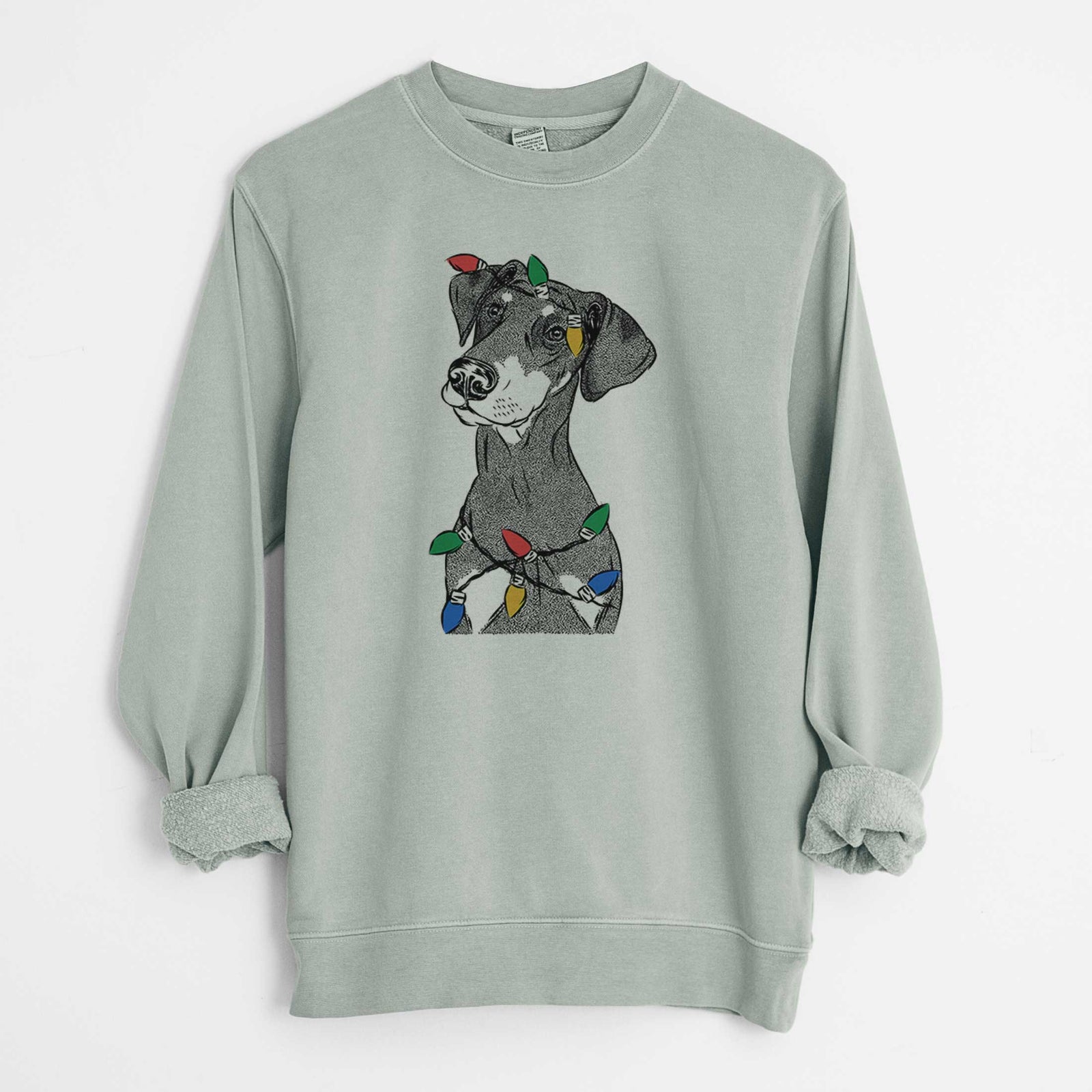 Christmas Lights Iroh the Doberman Pinscher - Unisex Pigment Dyed Crew Sweatshirt