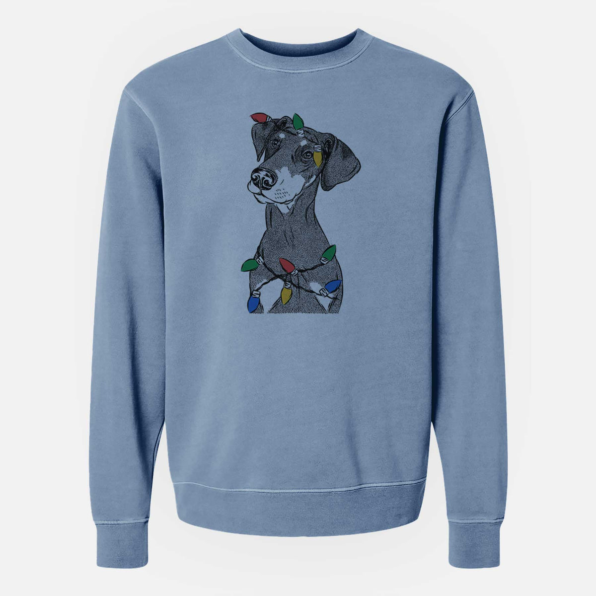 Christmas Lights Iroh the Doberman Pinscher - Unisex Pigment Dyed Crew Sweatshirt