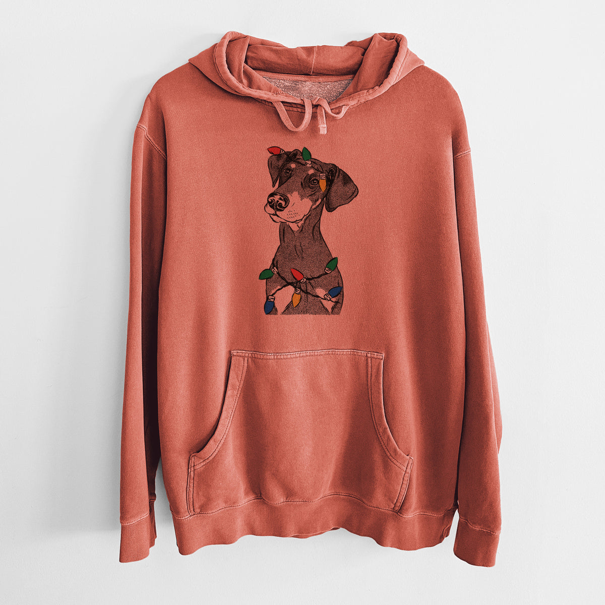 Christmas Lights Iroh the Doberman Pinscher - Unisex Pigment Dyed Hoodie