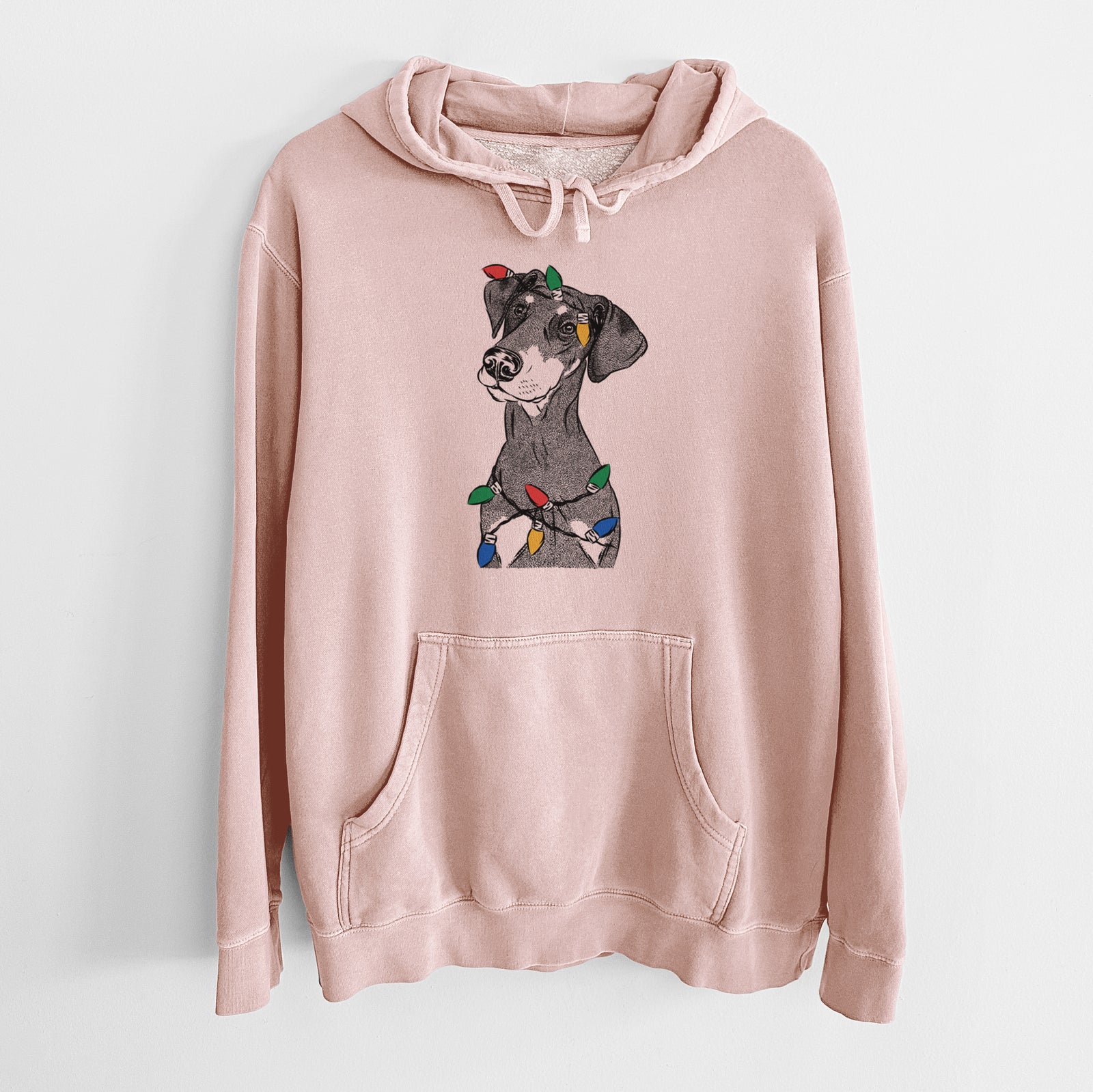 Christmas Lights Iroh the Doberman Pinscher - Unisex Pigment Dyed Hoodie