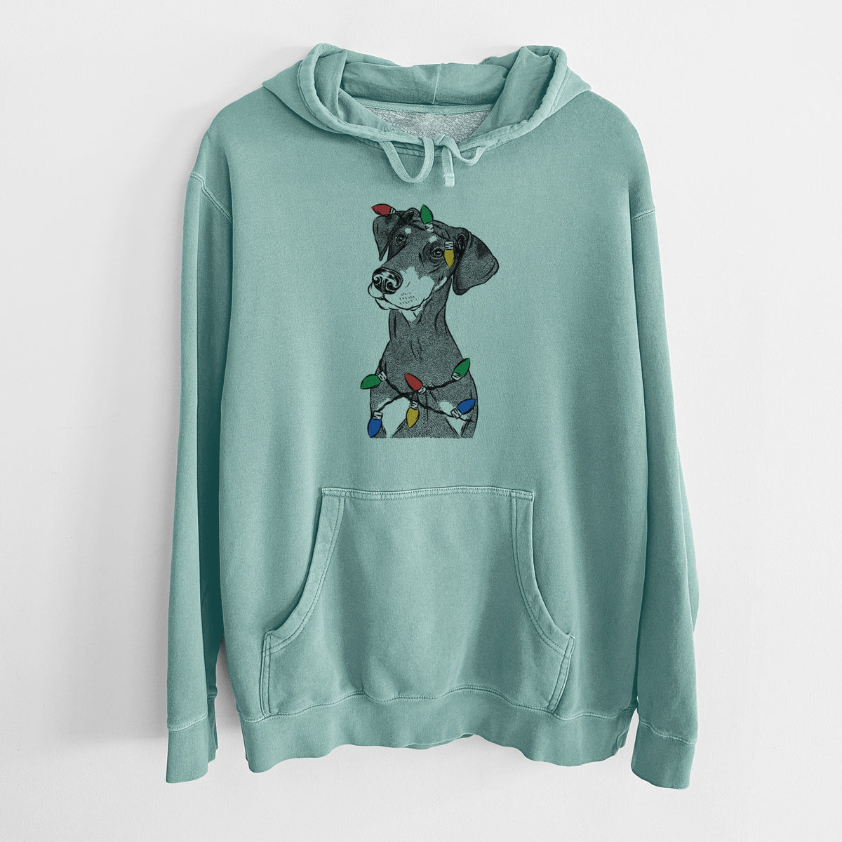 Christmas Lights Iroh the Doberman Pinscher - Unisex Pigment Dyed Hoodie