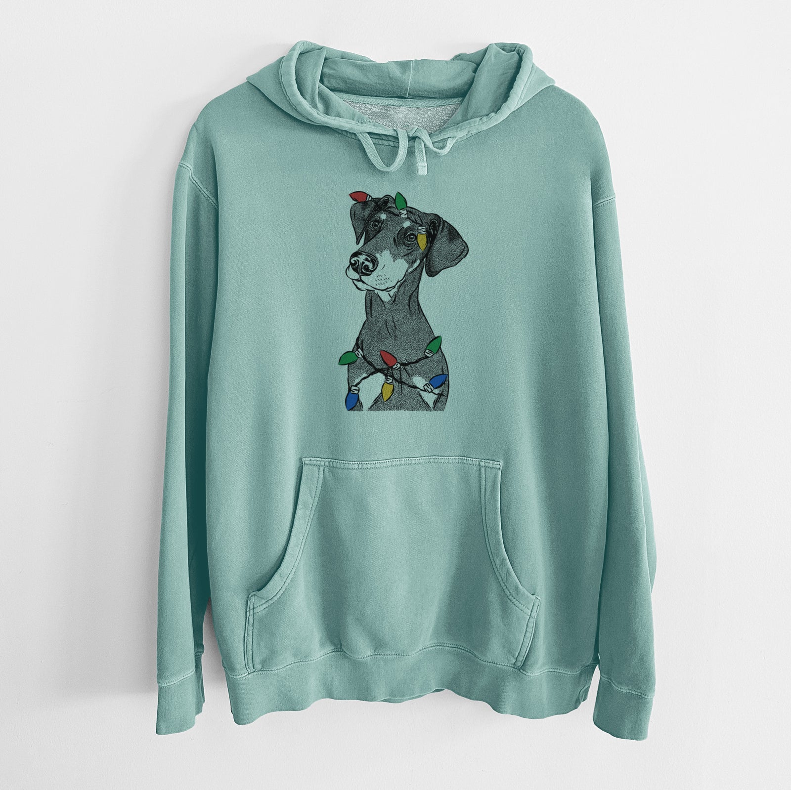 Christmas Lights Iroh the Doberman Pinscher - Unisex Pigment Dyed Hoodie