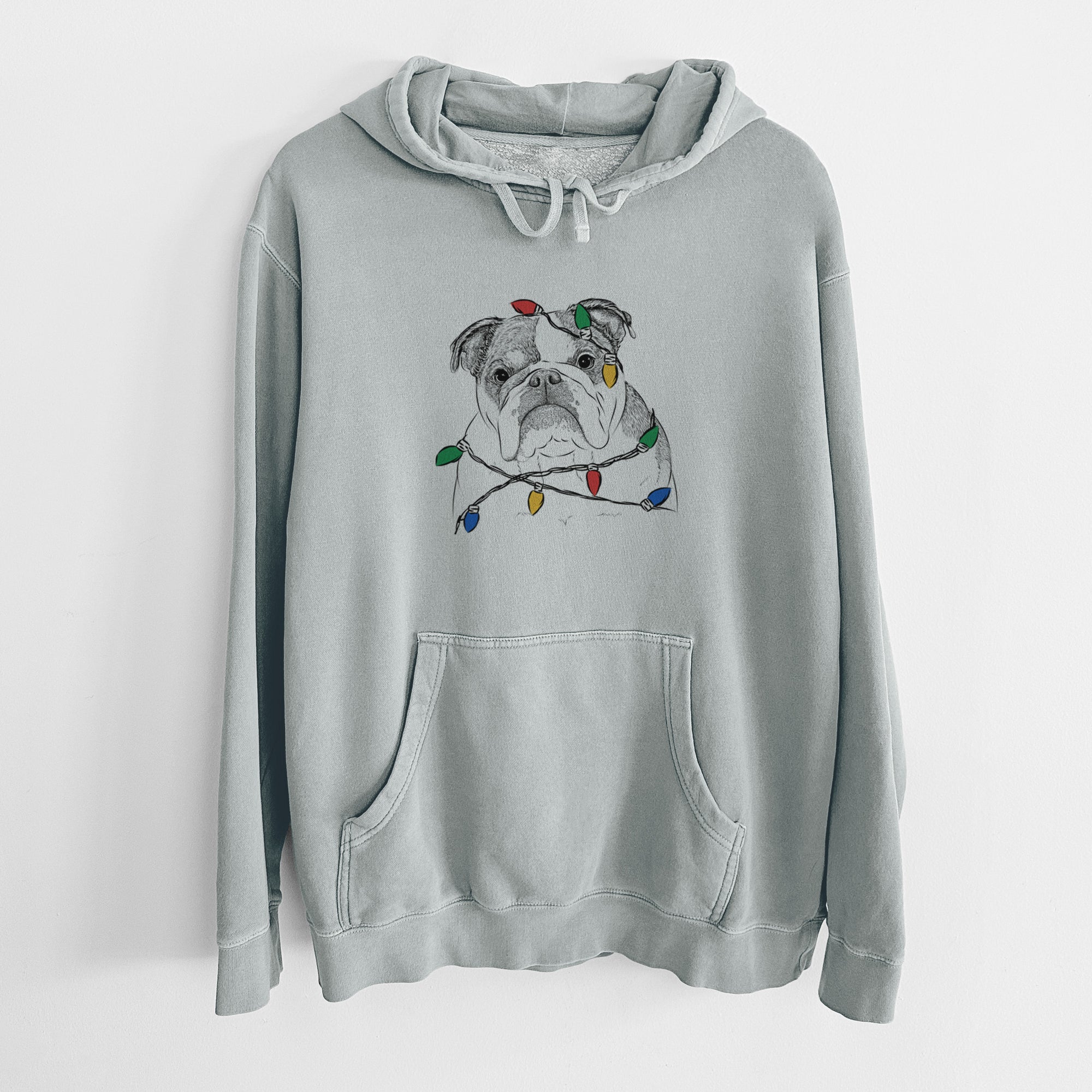 Christmas Lights Jack the English Bulldog - Unisex Pigment Dyed Hoodie