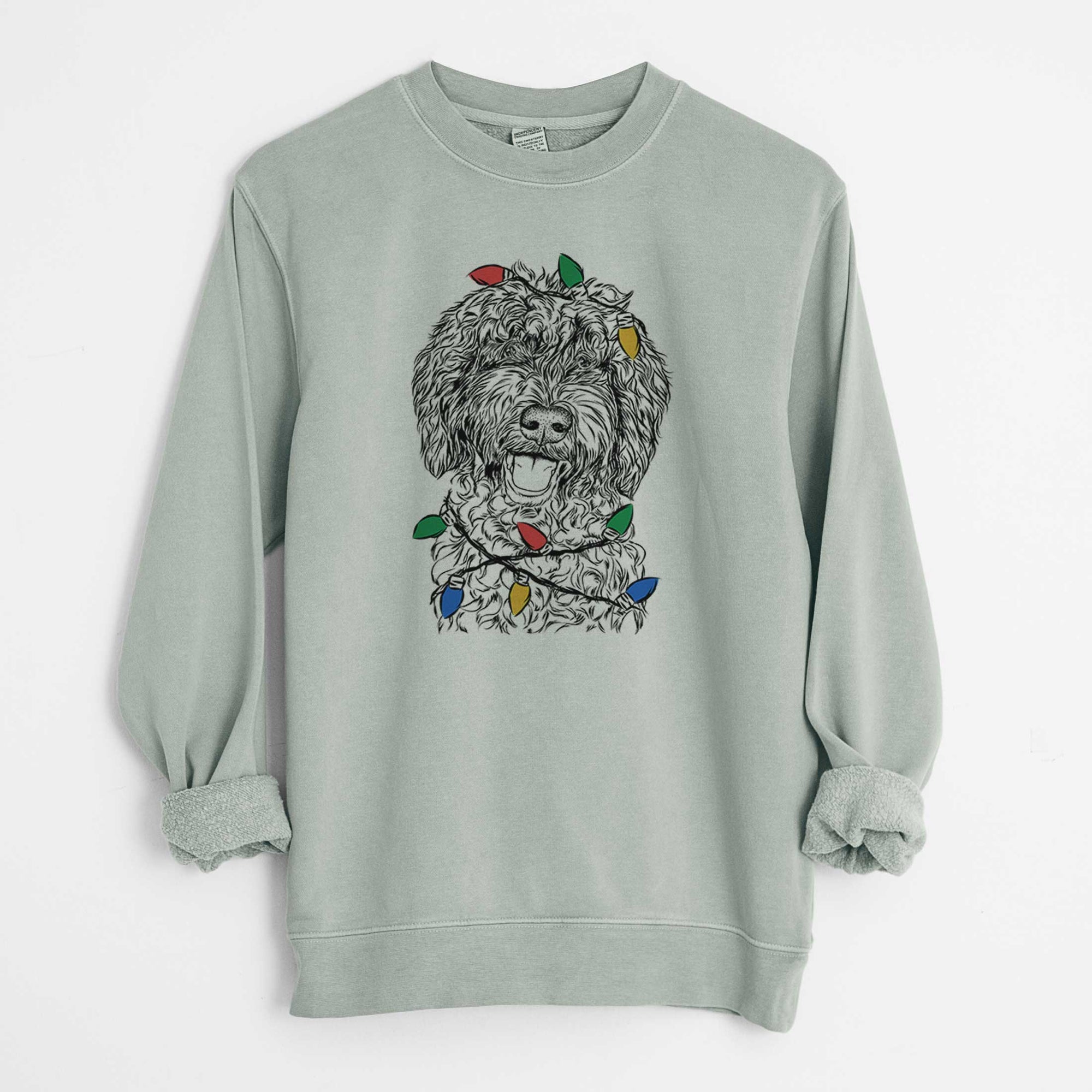 Christmas Lights Jack the Chocolate Labradoodle - Unisex Pigment Dyed Crew Sweatshirt