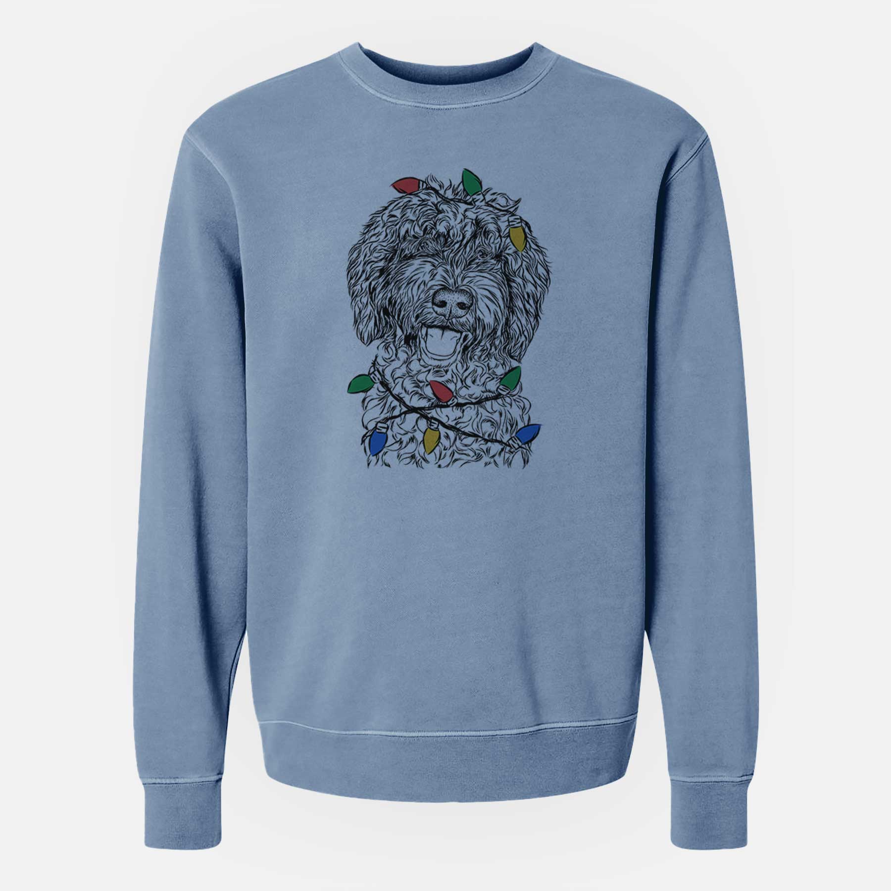 Christmas Lights Jack the Chocolate Labradoodle - Unisex Pigment Dyed Crew Sweatshirt