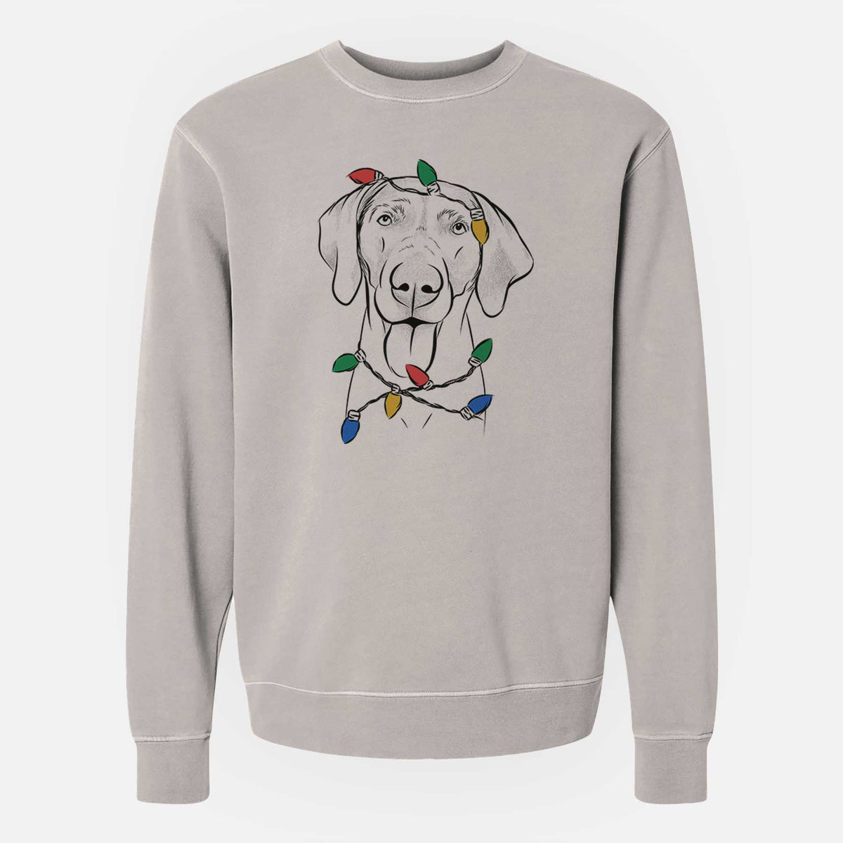Christmas Lights Jackson the Weimaraner - Unisex Pigment Dyed Crew Sweatshirt