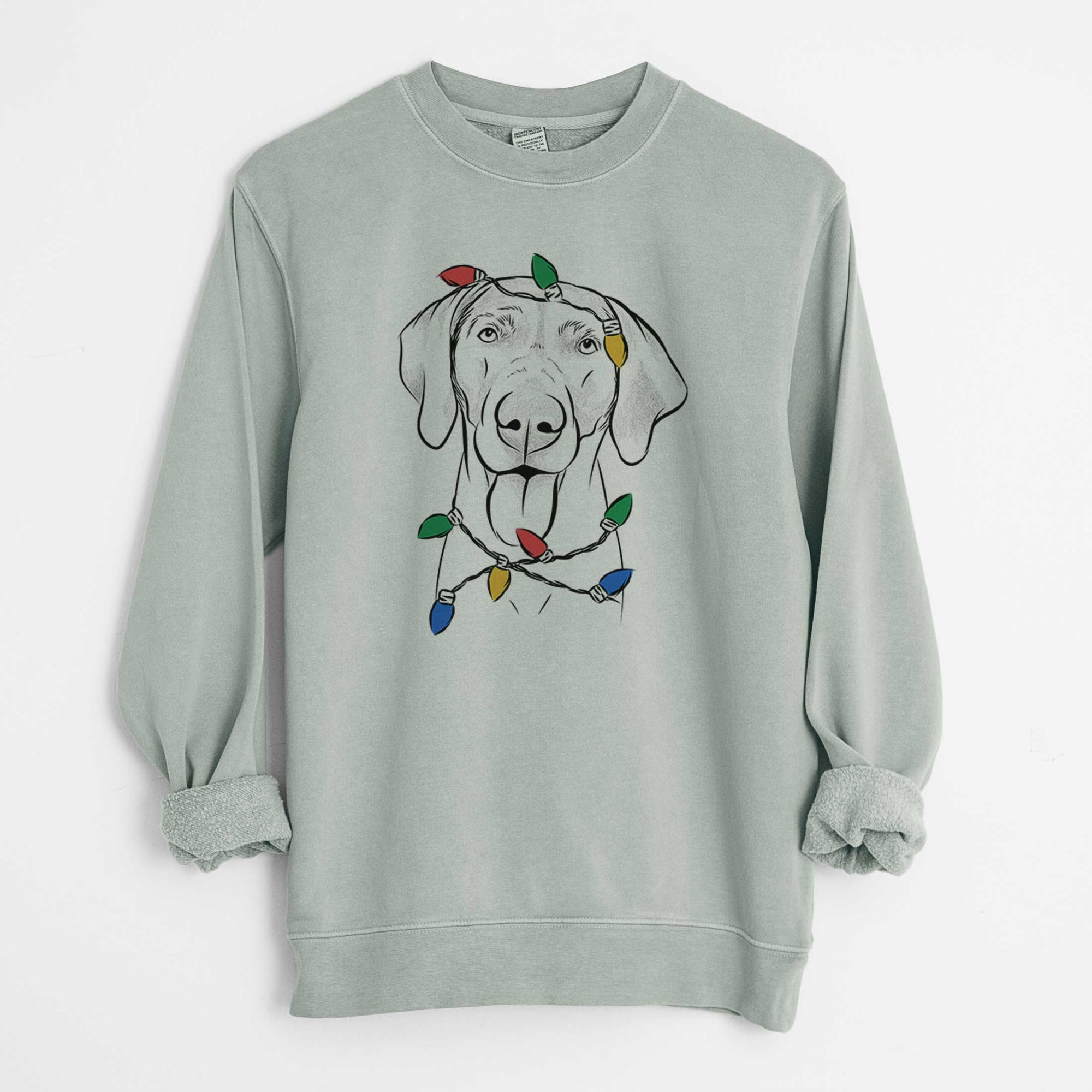 Christmas Lights Jackson the Weimaraner - Unisex Pigment Dyed Crew Sweatshirt
