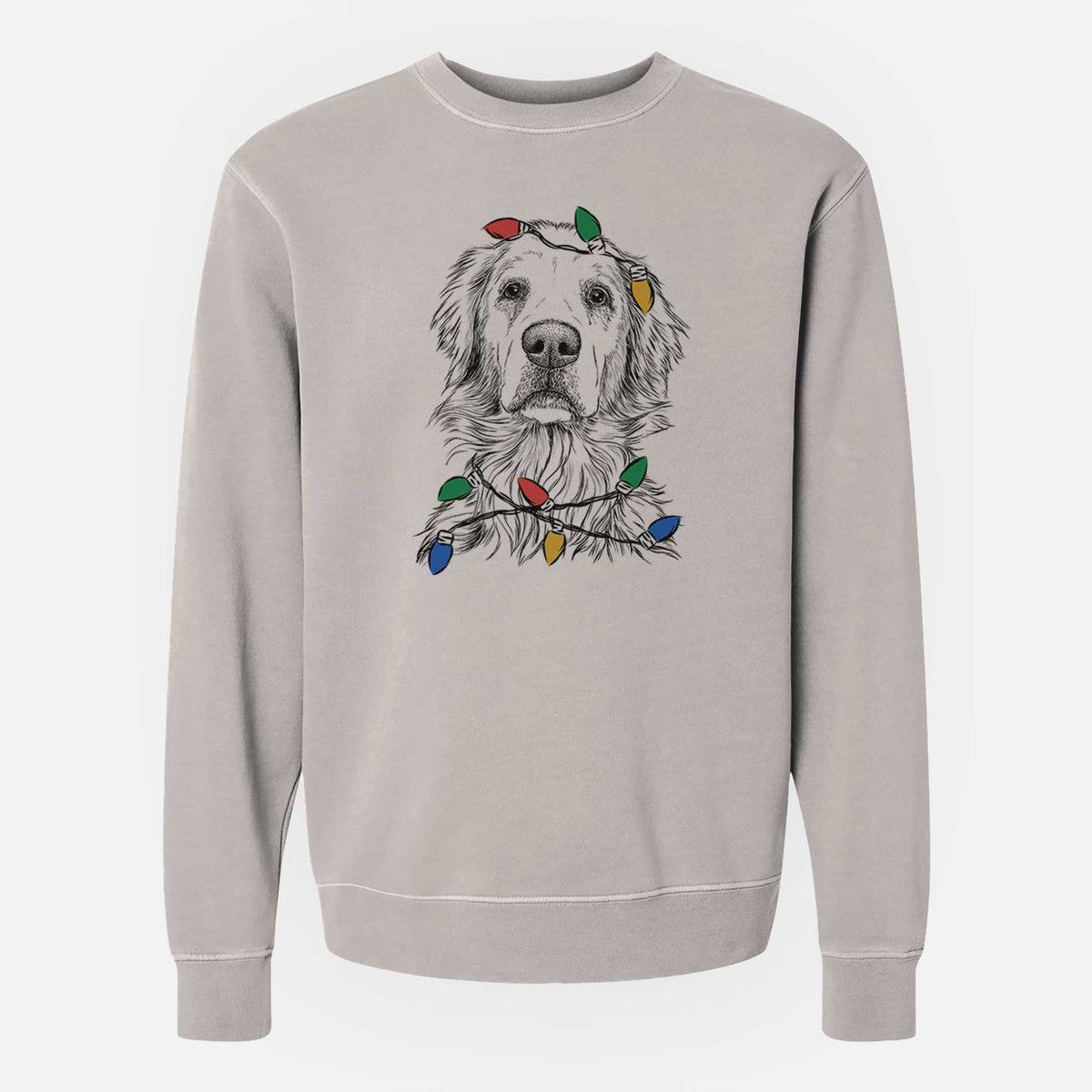 Christmas Lights Jake aroni the Golden Retriever - Unisex Pigment Dyed Crew Sweatshirt