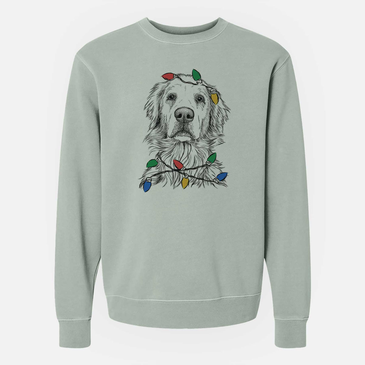 Christmas Lights Jake aroni the Golden Retriever - Unisex Pigment Dyed Crew Sweatshirt