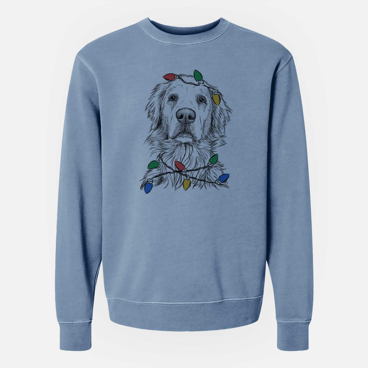 Christmas Lights Jake aroni the Golden Retriever - Unisex Pigment Dyed Crew Sweatshirt