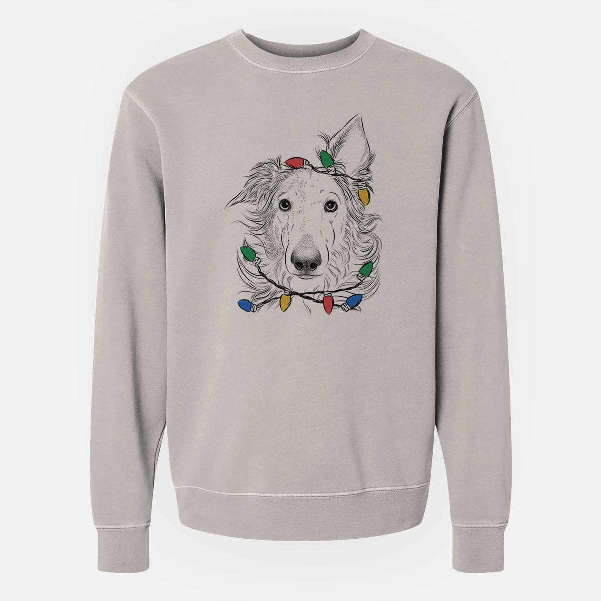 Christmas Lights Jasha the Borzoi - Unisex Pigment Dyed Crew Sweatshirt