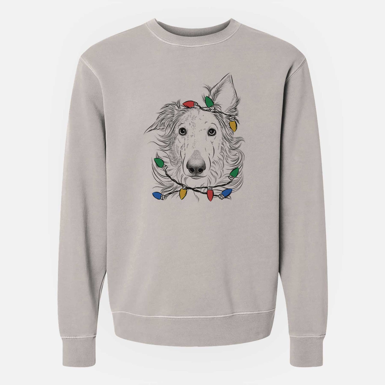 Christmas Lights Jasha the Borzoi - Unisex Pigment Dyed Crew Sweatshirt