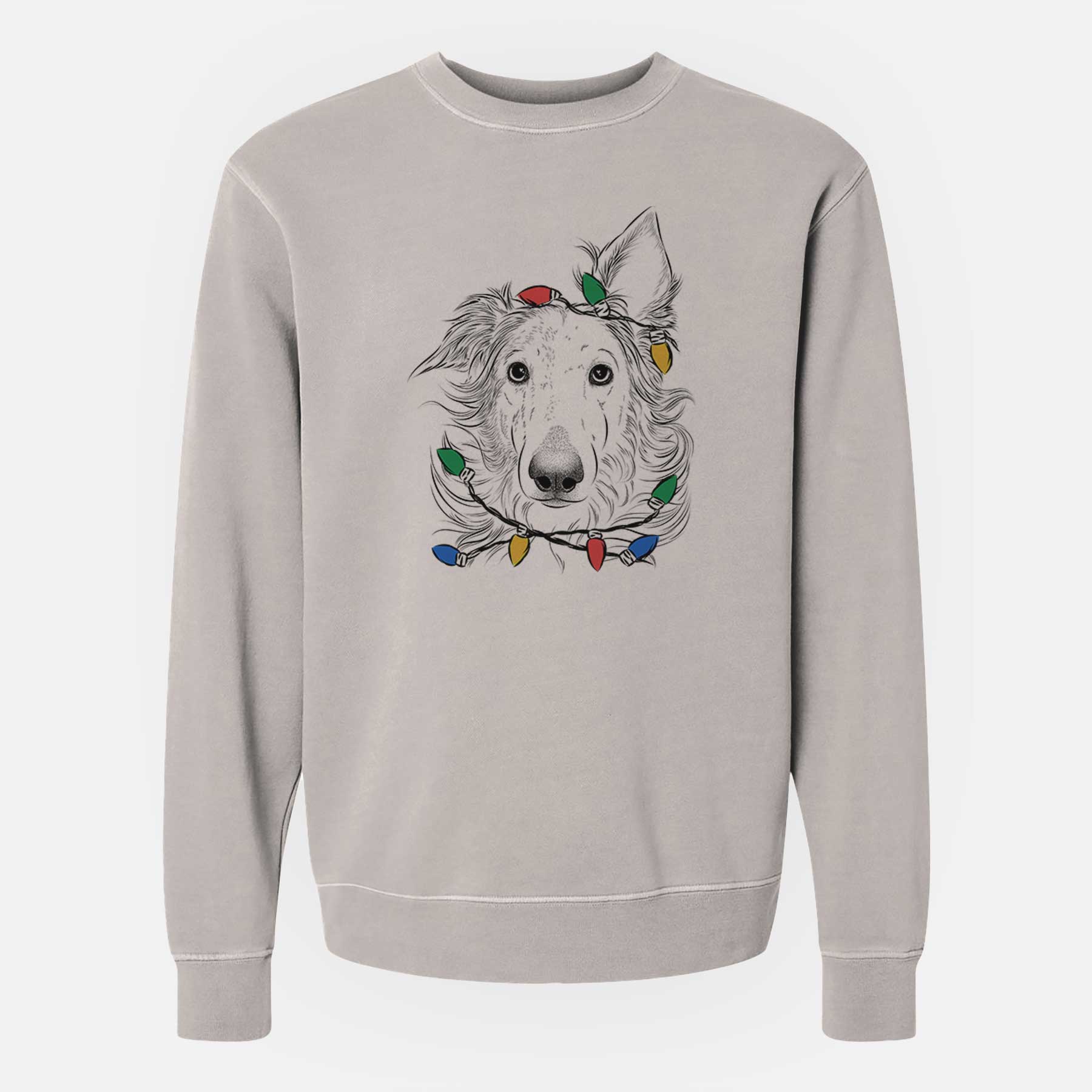 Christmas Lights Jasha the Borzoi - Unisex Pigment Dyed Crew Sweatshirt