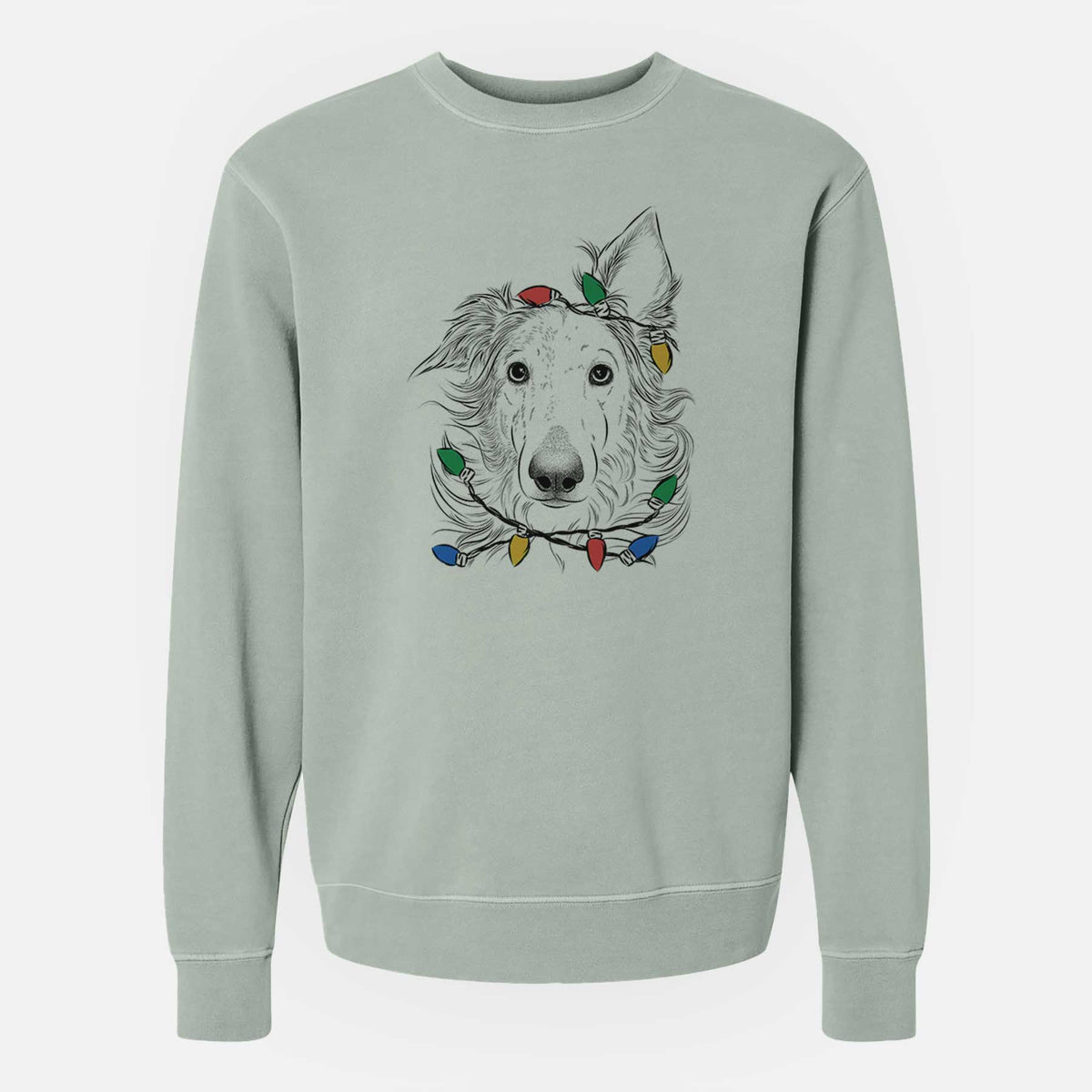 Christmas Lights Jasha the Borzoi - Unisex Pigment Dyed Crew Sweatshirt